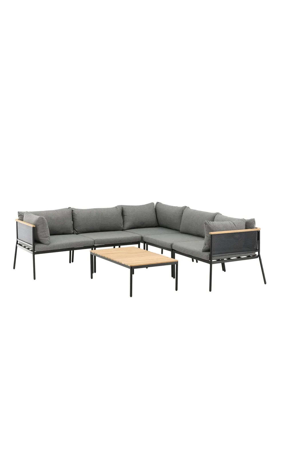 Garten Ecksofagruppe Nettan aus schwarzem Stahl, Teak und Polyester in Grau - Image 2