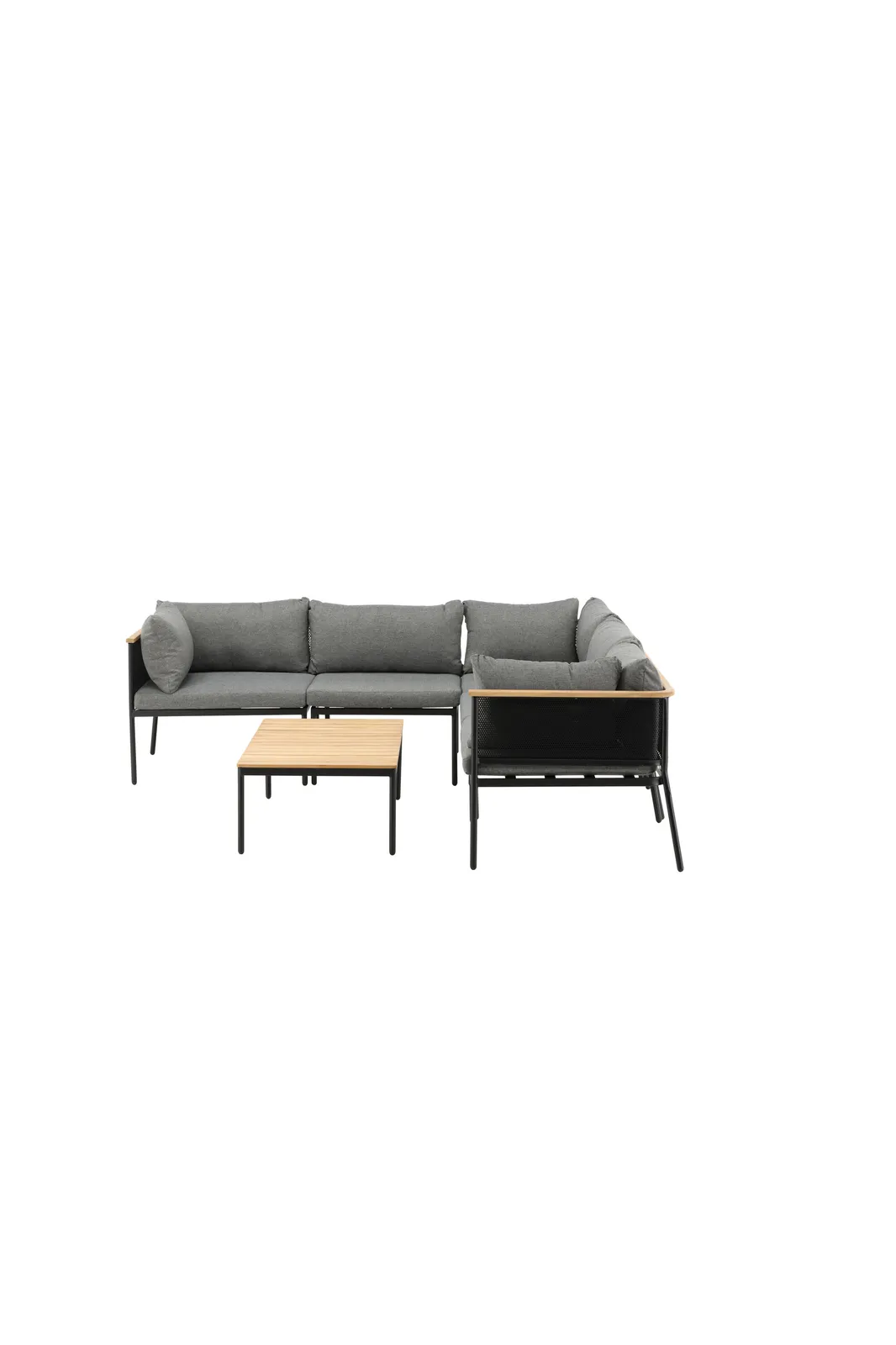Garten Ecksofagruppe Nettan aus schwarzem Stahl, Teak und Polyester in Grau - Image 3