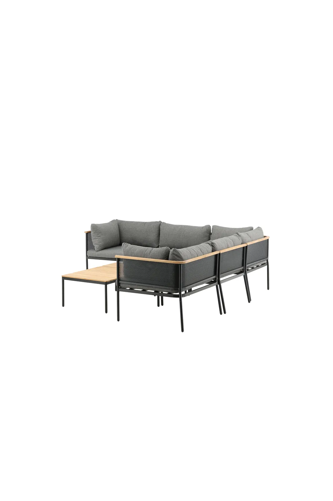 Garten Ecksofagruppe Nettan aus schwarzem Stahl, Teak und Polyester in Grau - Image 4