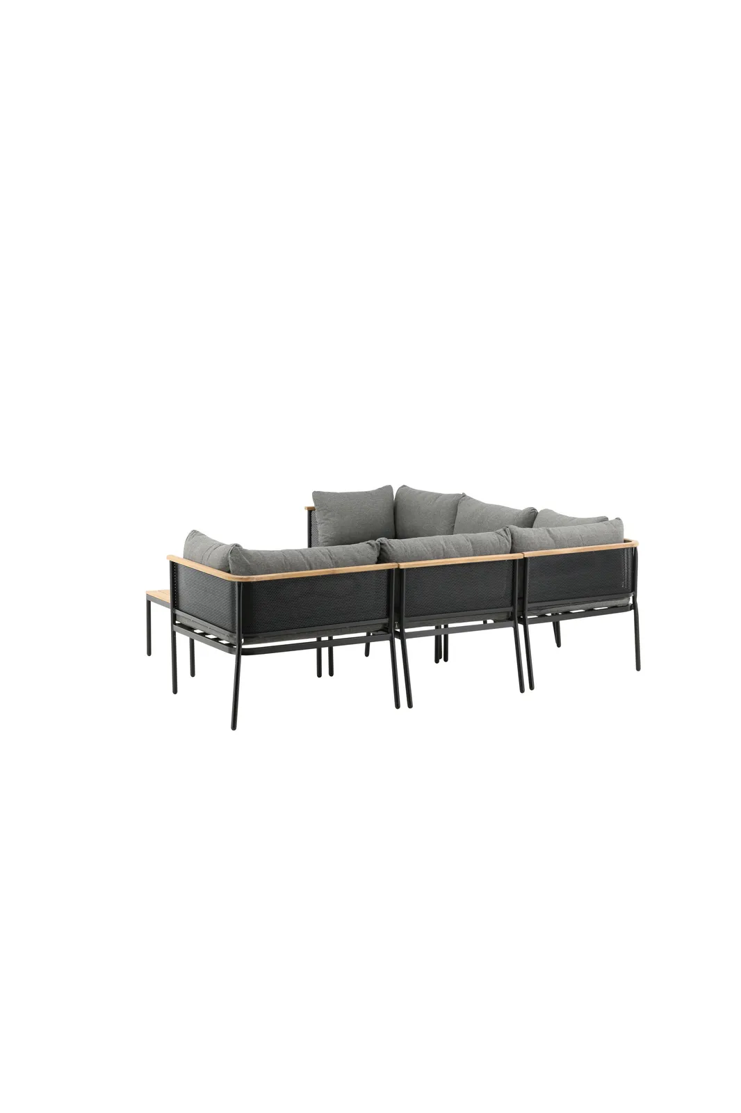 Garten Ecksofagruppe Nettan aus schwarzem Stahl, Teak und Polyester in Grau - Image 5