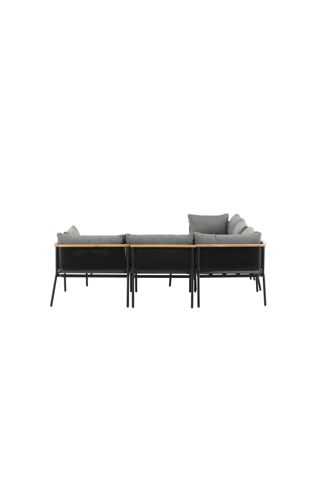 Garten Ecksofagruppe Nettan aus schwarzem Stahl, Teak und Polyester in Grau - Image 6