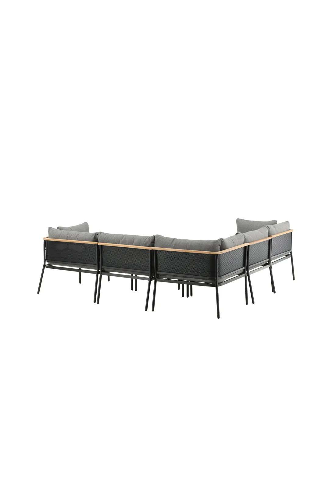 Garten Ecksofagruppe Nettan aus schwarzem Stahl, Teak und Polyester in Grau - Image 7