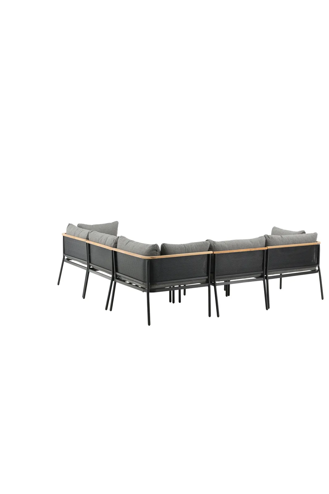 Garten Ecksofagruppe Nettan aus schwarzem Stahl, Teak und Polyester in Grau - Image 8