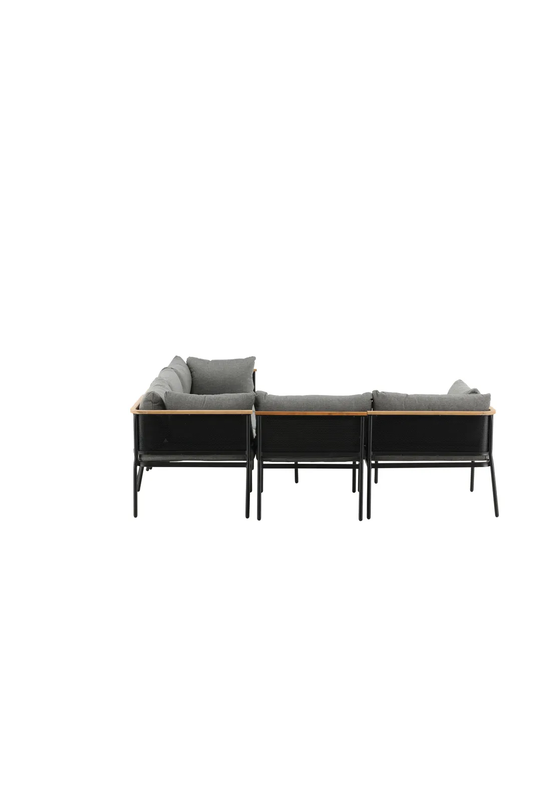 Garten Ecksofagruppe Nettan aus schwarzem Stahl, Teak und Polyester in Grau - Image 9