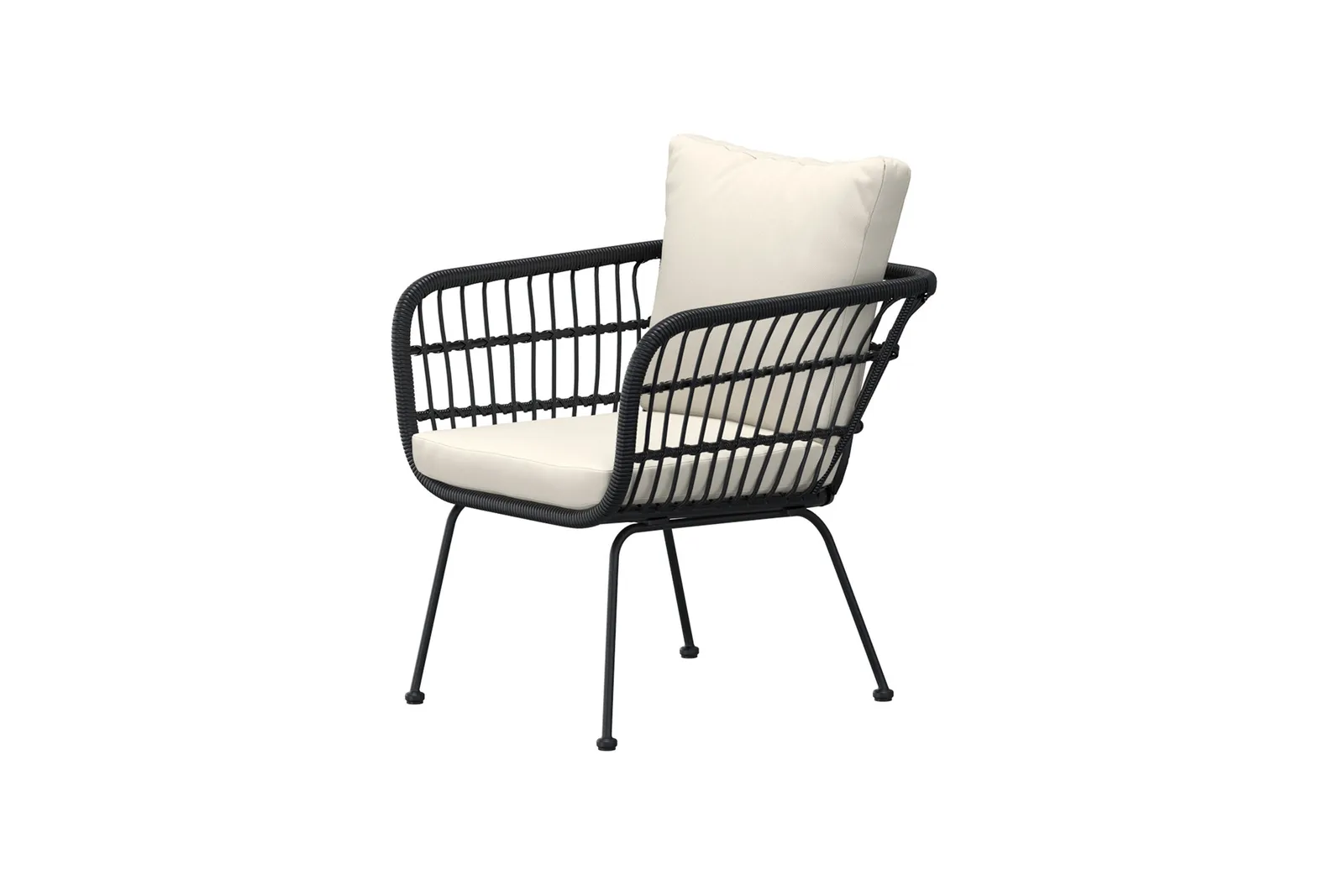 Garten Lounge-Sessel Isola aus Stahl und Rattan in Schwarz und Beige