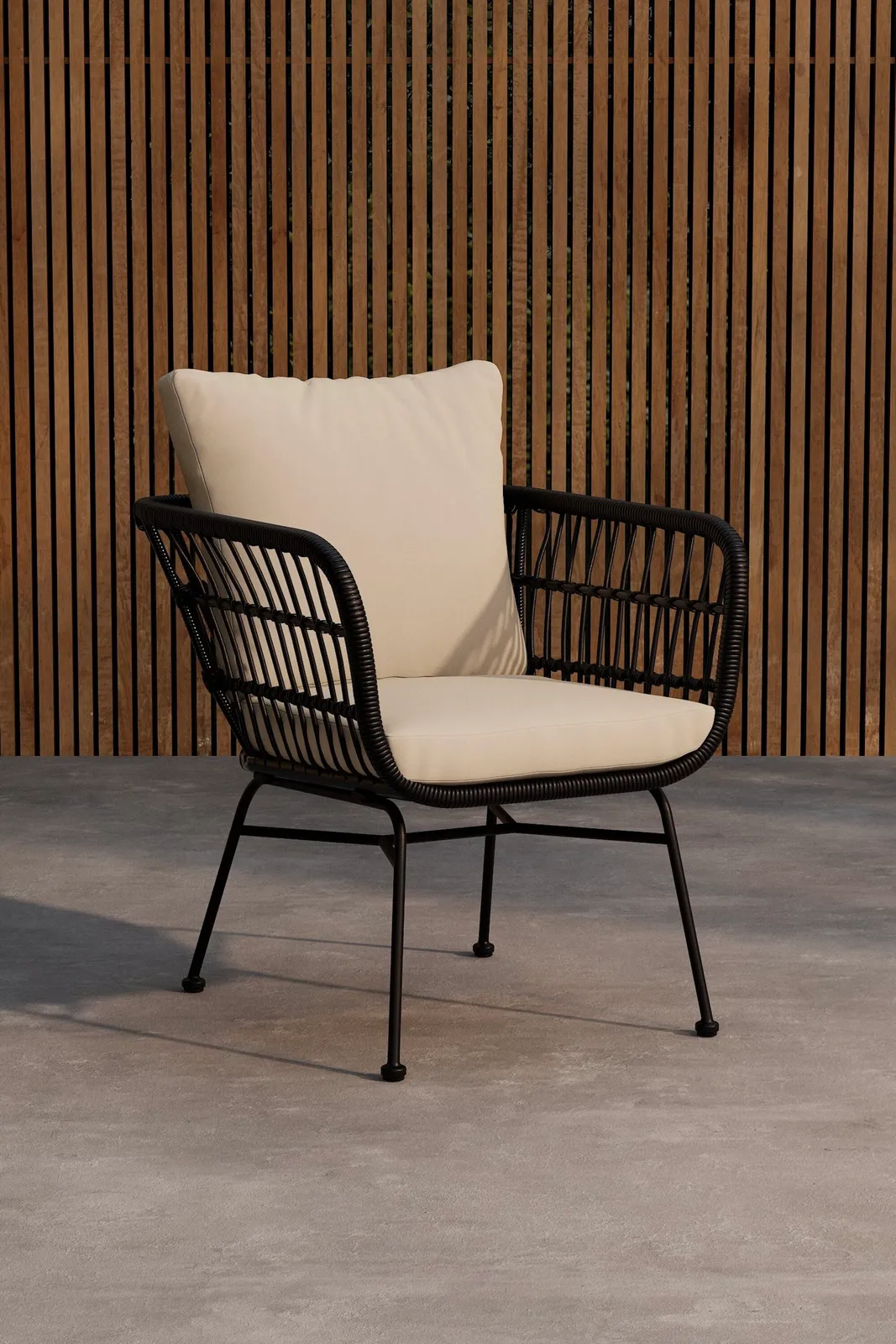 Garten Lounge-Sessel Isola aus Stahl und Rattan in Schwarz und Beige - Image 2