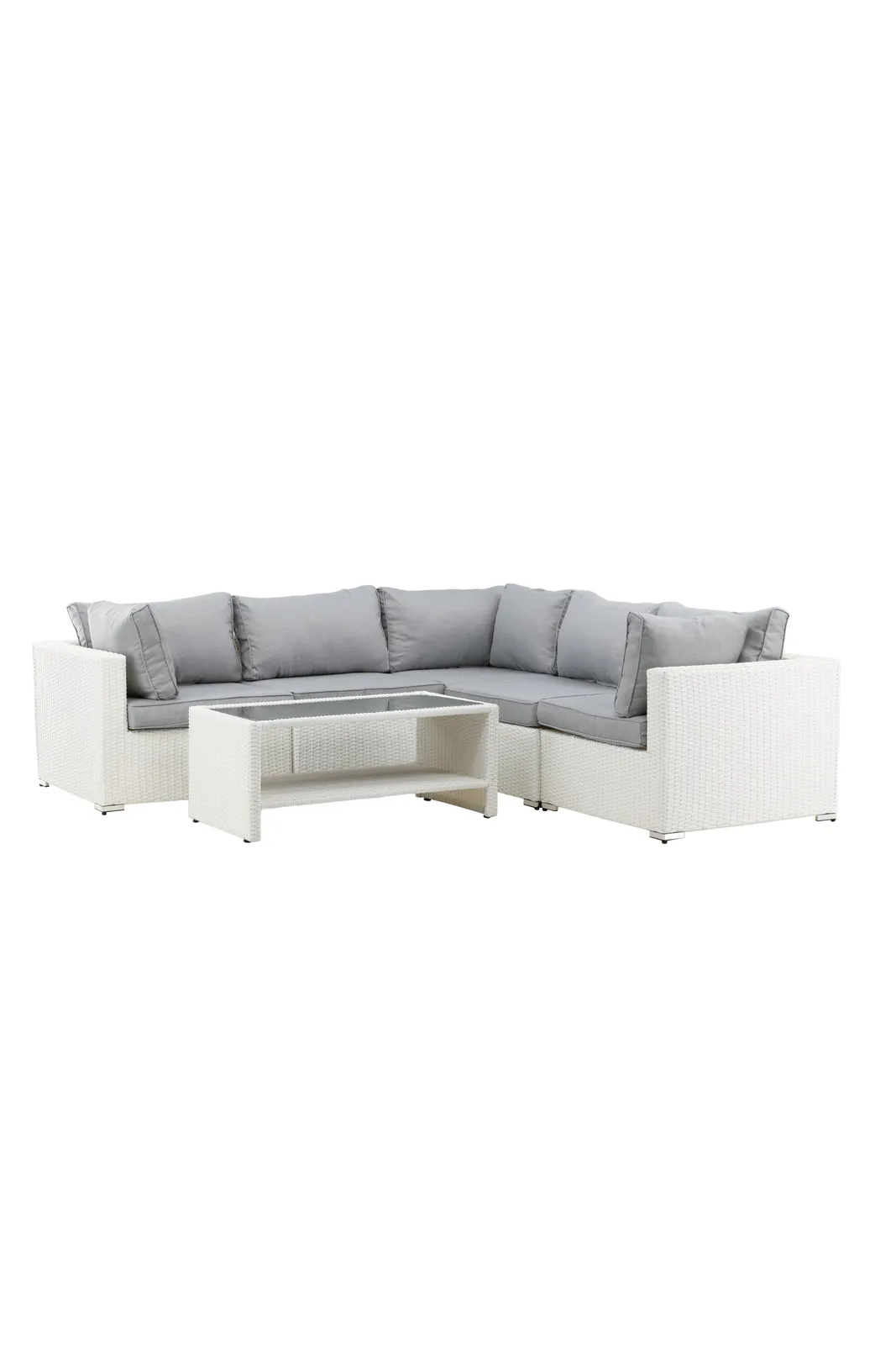 Garten Lounge-Set Amazon aus Geflecht und Glas in Weiss/Grau