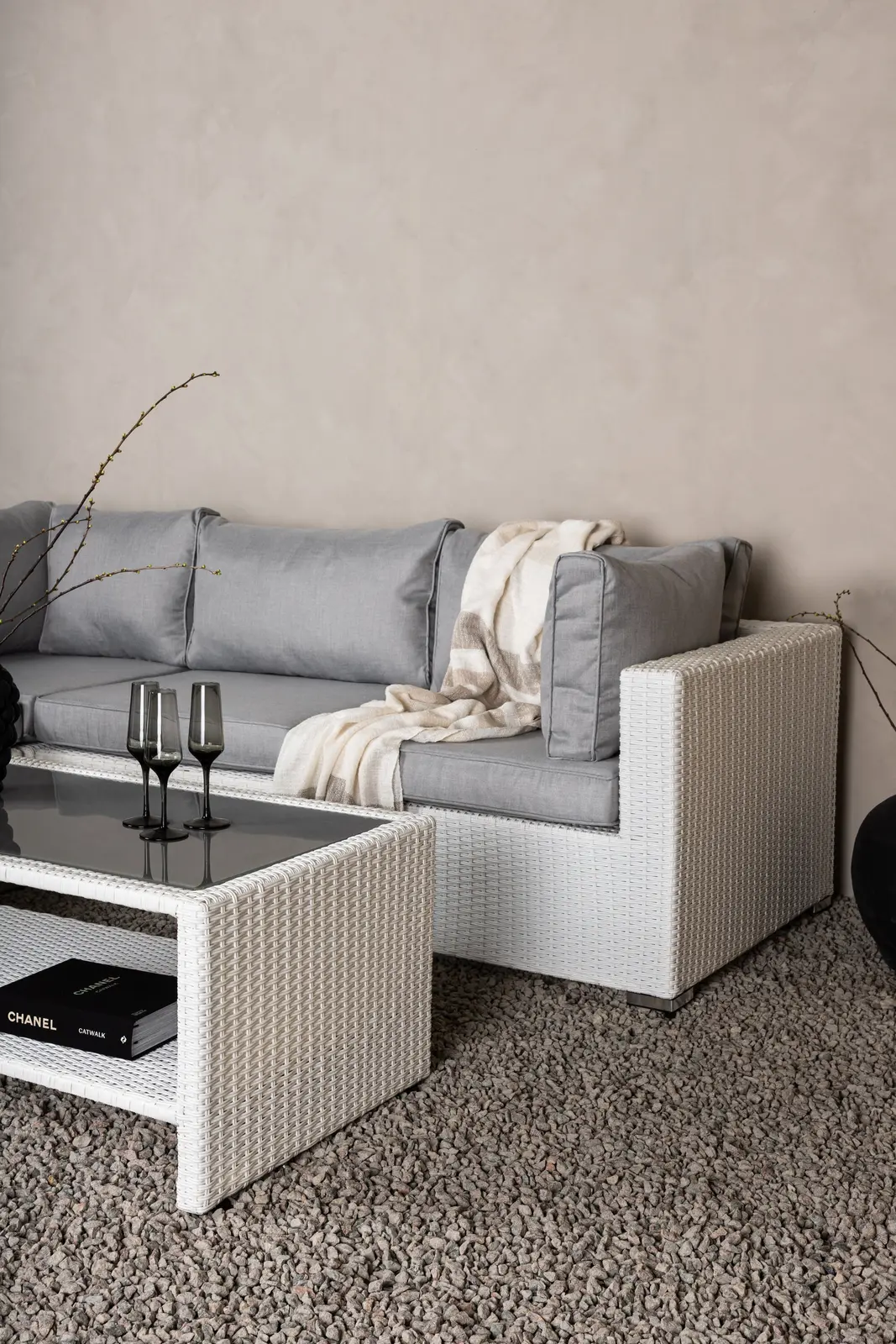 Garten Lounge-Set Amazon aus Geflecht und Glas in Weiss/Grau - Image 4