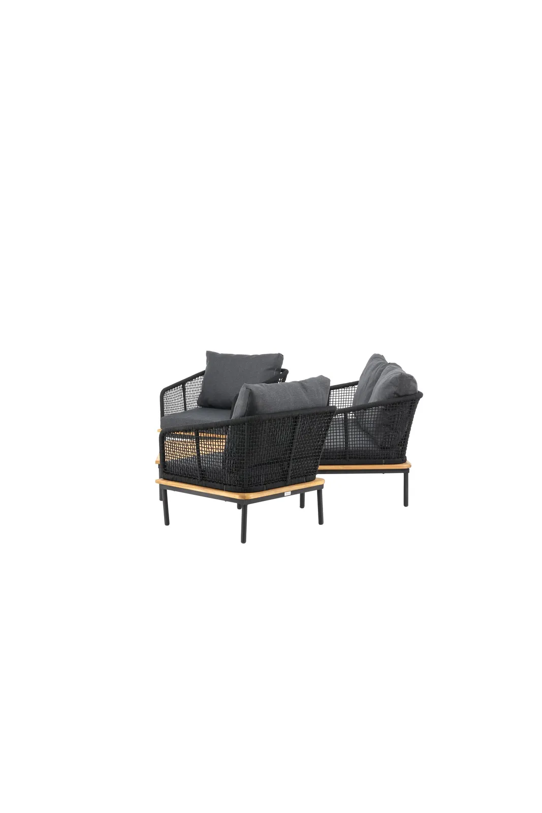 Garten Lounge-Set Andorra aus Aluminium schwarz, Akazie natur und schwarzem Geflecht - Image 10