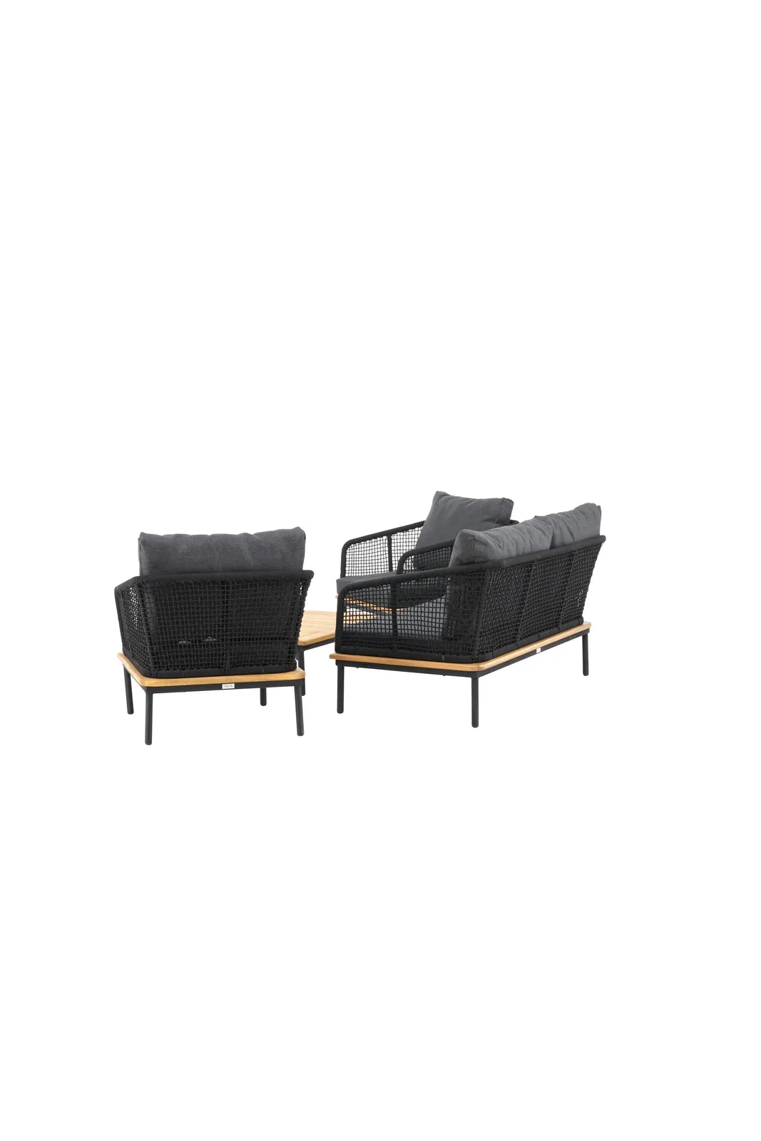 Garten Lounge-Set Andorra aus Aluminium schwarz, Akazie natur und schwarzem Geflecht - Image 11