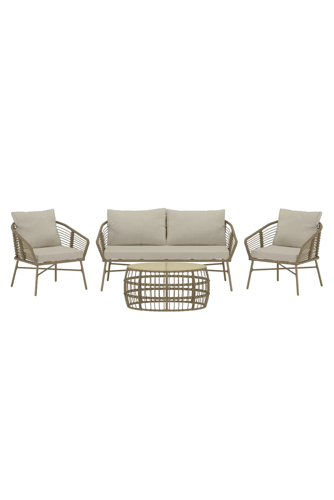 Garten Lounge-Set Lipari aus Wicker in Braun mit Polyesterkissen