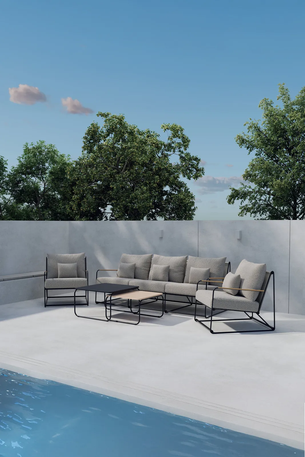 Garten Sitzgarnituren-Set Palazzo aus Bouclé Stoff in Schwarz/Beige - Image 2