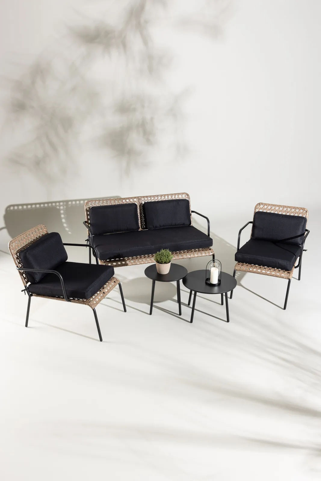 Garten Sitzgruppen-Set Paola aus Stahl und Naturgeflechtrattan in Schwarz und Natur - Image 2