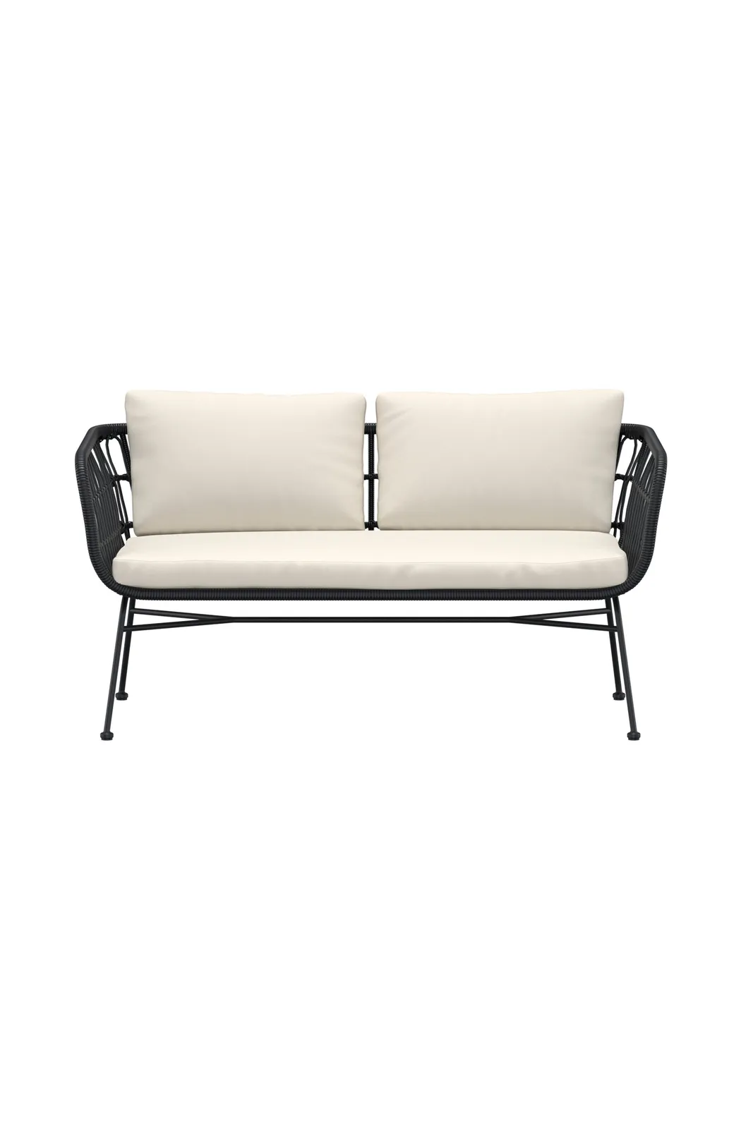 Garten Sofa Isola aus Stahl und Rattan in Schwarz und Beige, 140×67×71 cm