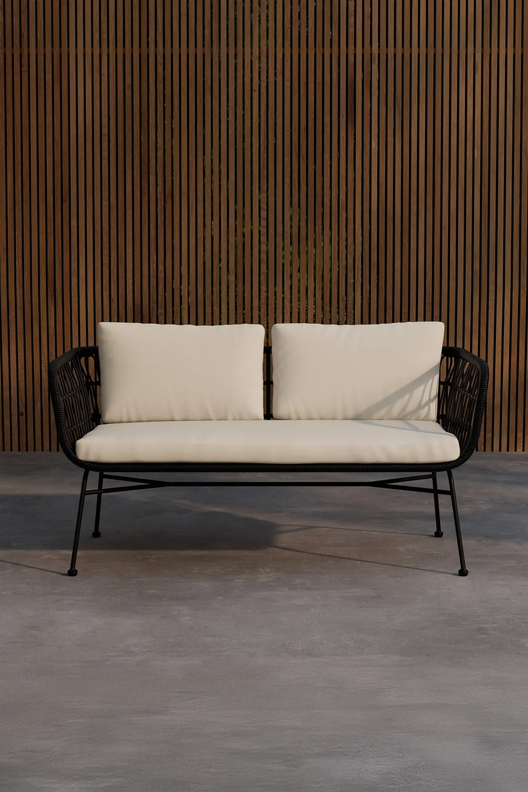 Garten Sofa Isola aus Stahl und Rattan in Schwarz und Beige, 140×67×71 cm - Image 2