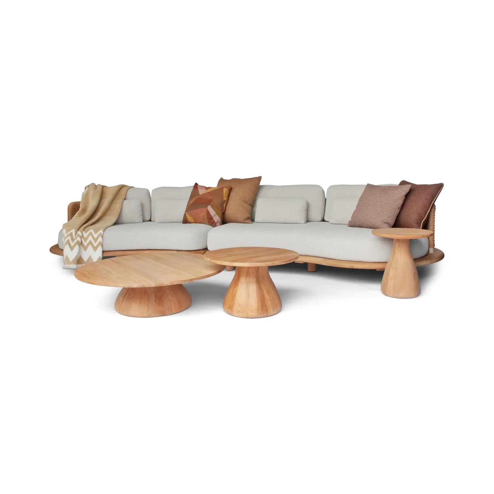 Garten Sofa Orosei, Mittelstück, aus Naturteak und Seil in Natur, 218×126×63 cm - Image 11