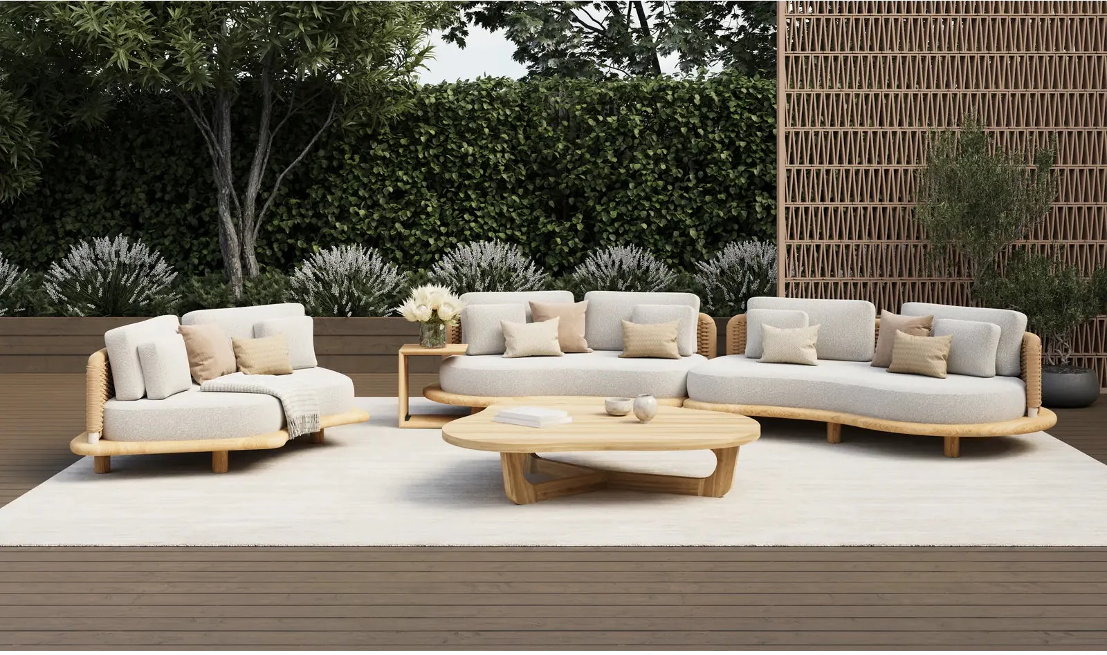 Garten Sofa Orosei, Mittelstück, aus Naturteak und Seil in Natur, 218×126×63 cm - Image 2
