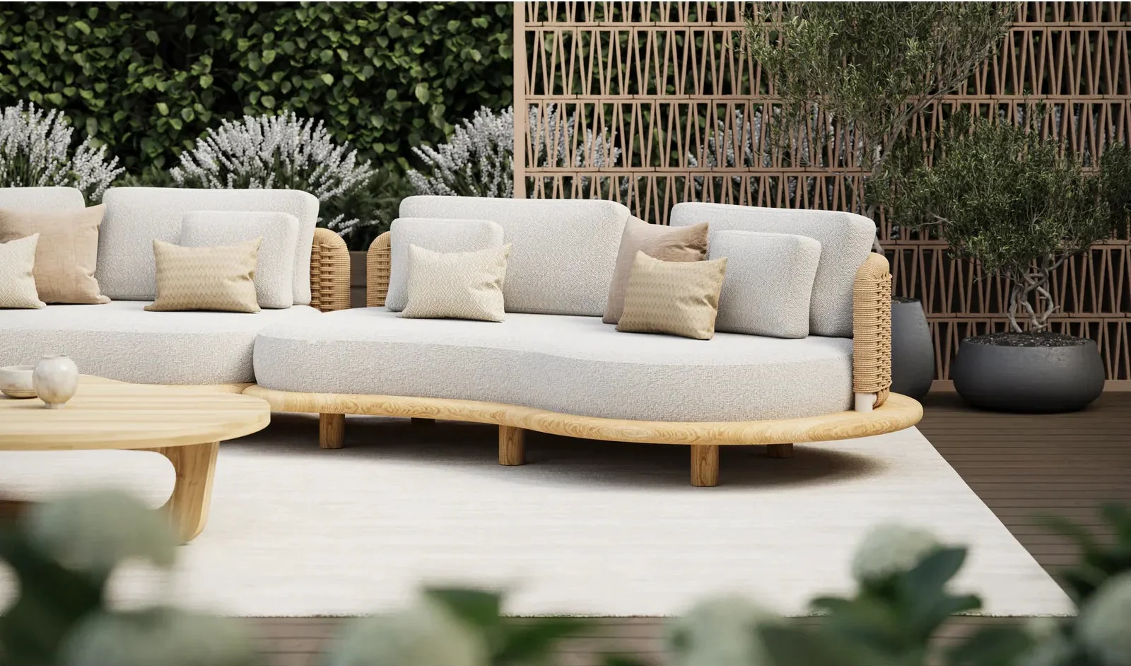 Garten Sofa Orosei, Mittelstück, aus Naturteak und Seil in Natur, 218×126×63 cm - Image 3