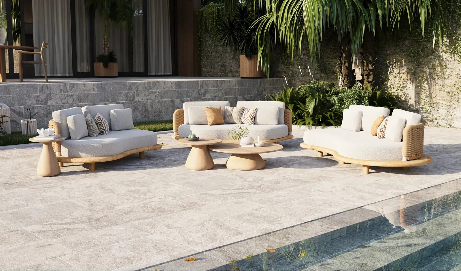 Garten Sofa Orosei, Mittelstück, aus Naturteak und Seil in Natur, 218×126×63 cm - Image 5