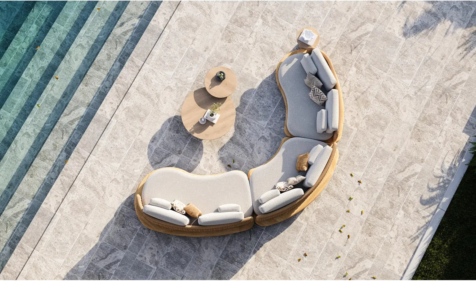 Garten Sofa Orosei, Mittelstück, aus Naturteak und Seil in Natur, 218×126×63 cm - Image 7