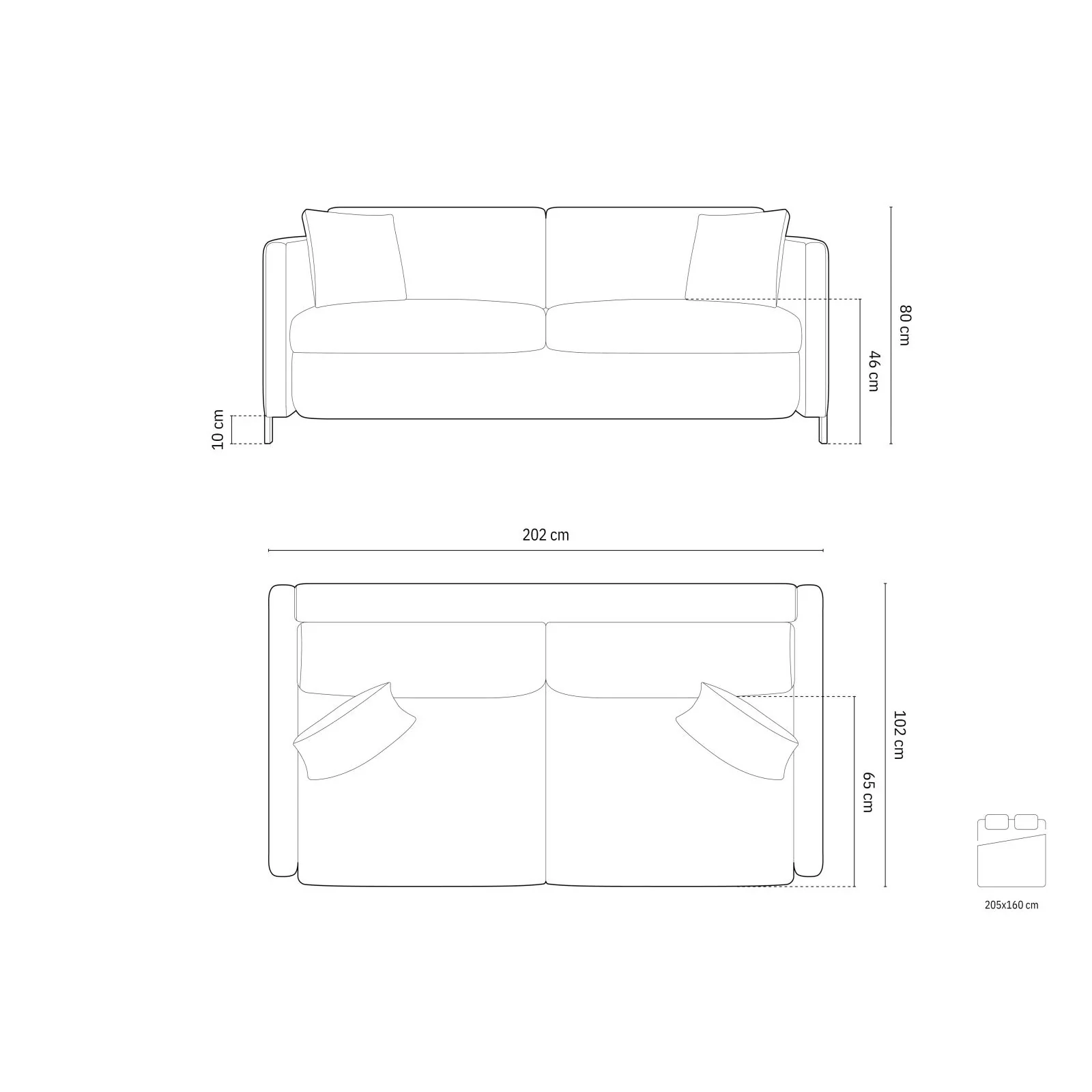 Gloria 3-Sitzer Sofa, ausklappbar, mit Schlaffunktion, mit Bezug aus Samt oder Strukturstoff, 202x102 cm - Image 35