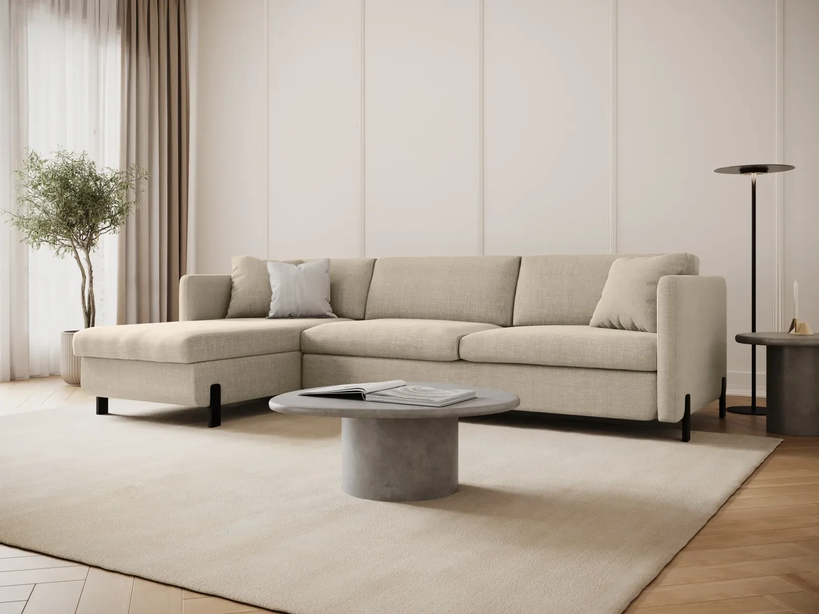 Gloria 4-Sitzer Ecksofa Links, ausklappbar, mit Schlaffunktion, mit Bezug aus Samt oder Strukturstoff, 280x170 cm - Image 2