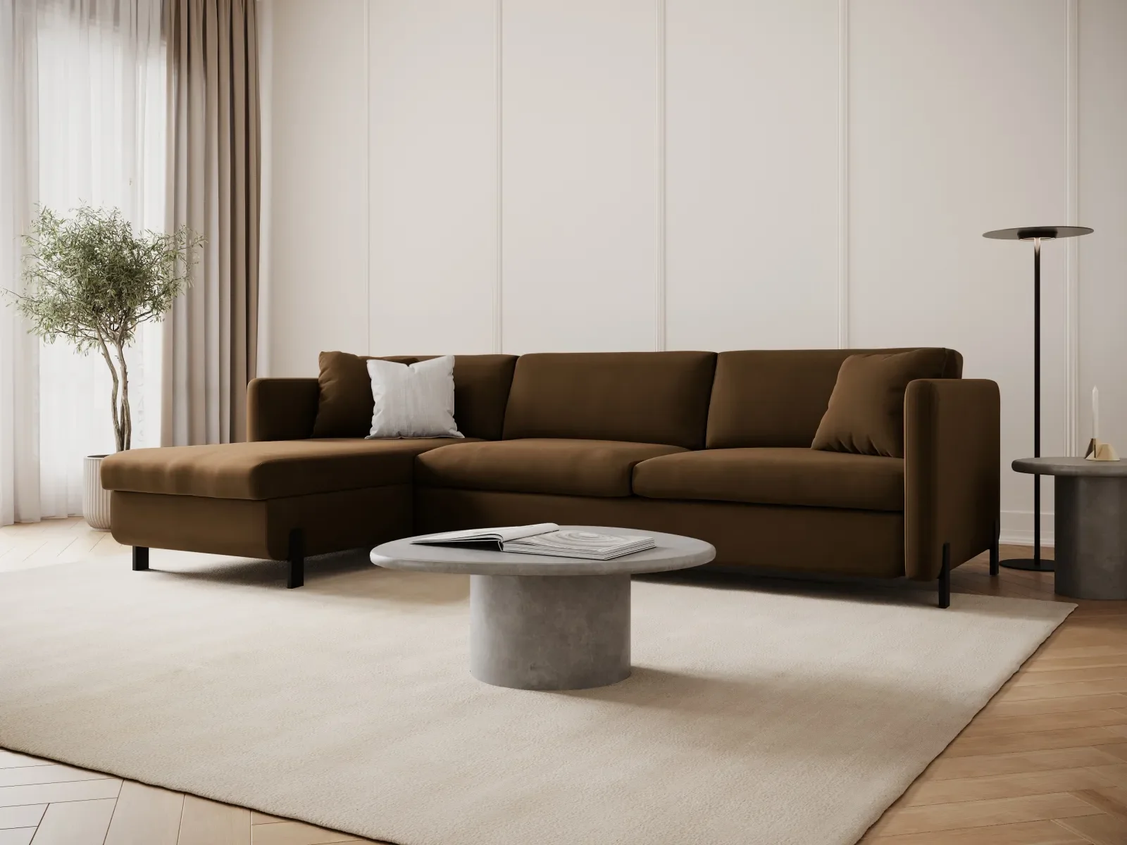 Gloria 4-Sitzer Ecksofa Links, ausklappbar, mit Schlaffunktion, mit Bezug aus Samt oder Strukturstoff, 280x170 cm - Image 58