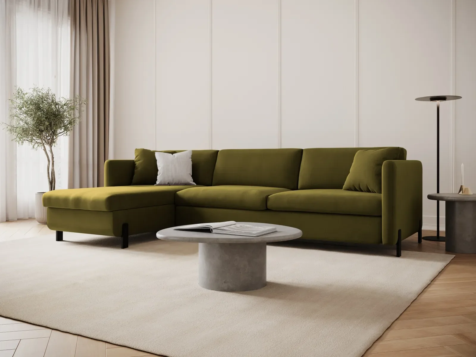 Gloria 4-Sitzer Ecksofa Links, ausklappbar, mit Schlaffunktion, mit Bezug aus Samt oder Strukturstoff, 280x170 cm - Image 70