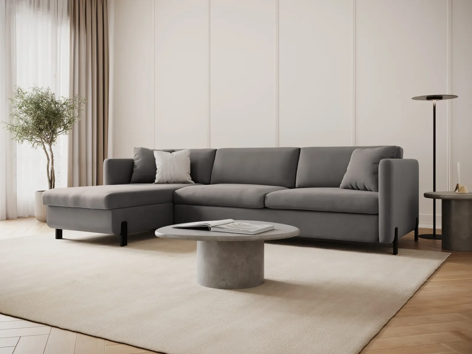 Gloria 4-Sitzer Ecksofa Links, ausklappbar, mit Schlaffunktion, mit Bezug aus Samt oder Strukturstoff, 280x170 cm - Image 82