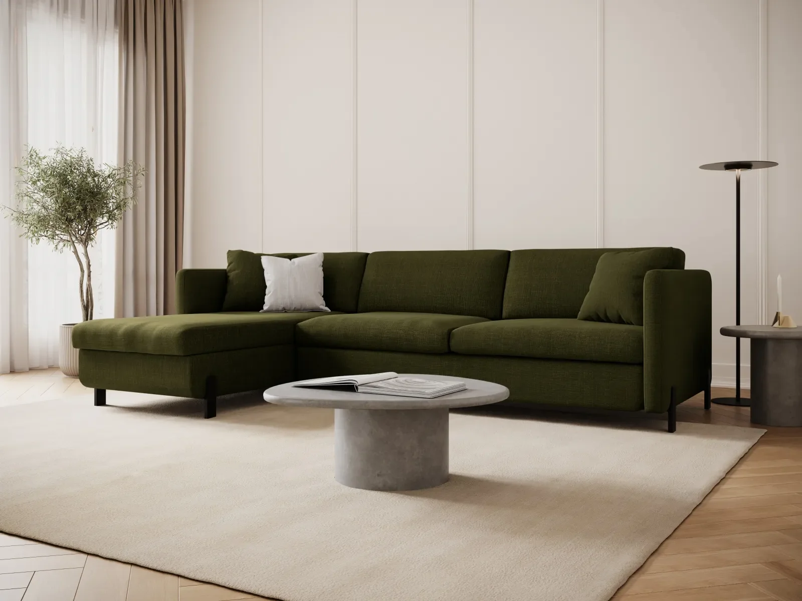 Gloria 4-Sitzer Ecksofa Links, ausklappbar, mit Schlaffunktion, mit Bezug aus Samt oder Strukturstoff, 280x170 cm - Image 9