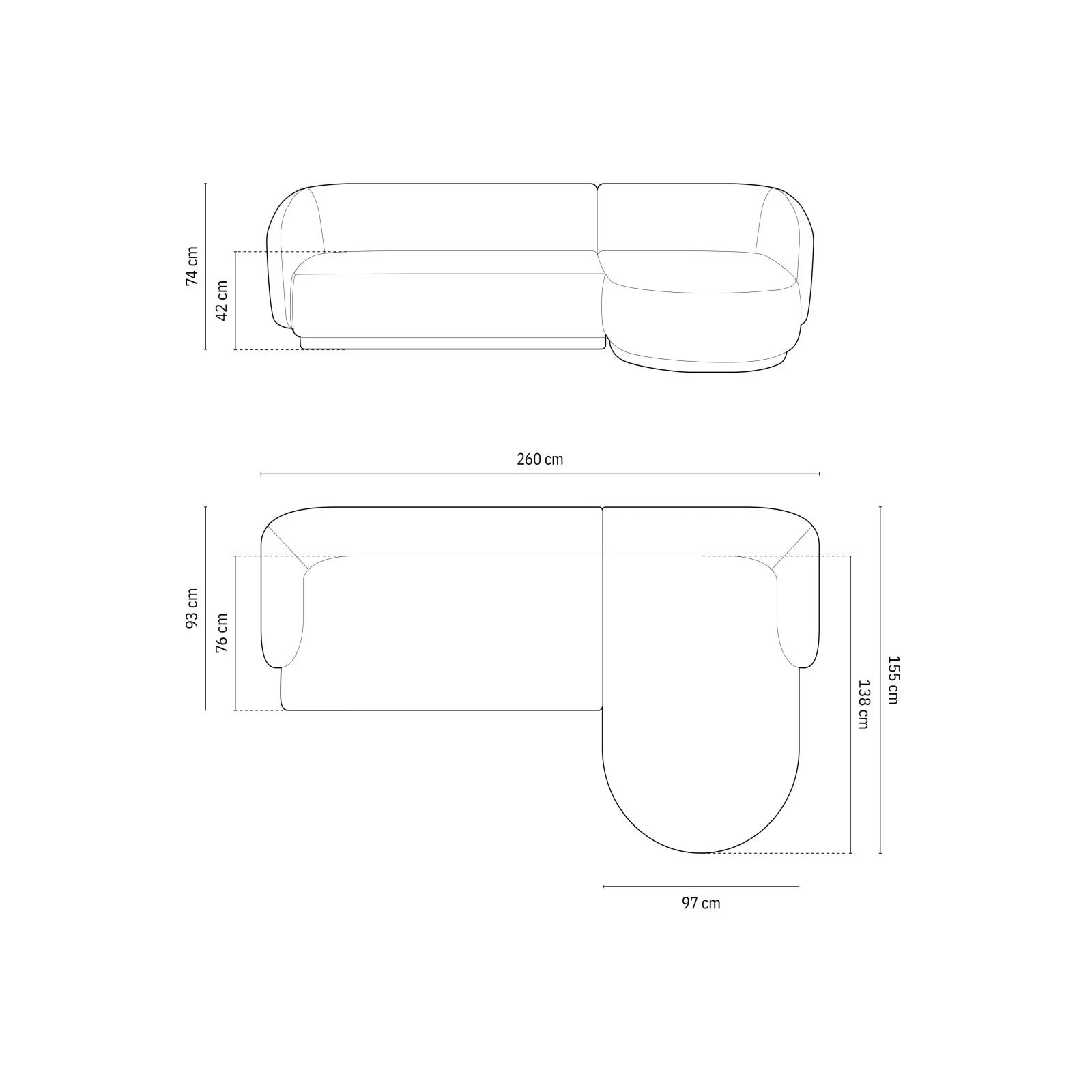 Gomera 4-Sitzer Ecksofa, Rechte Seite, aus Samt, 260x155x74 cm - Image 8