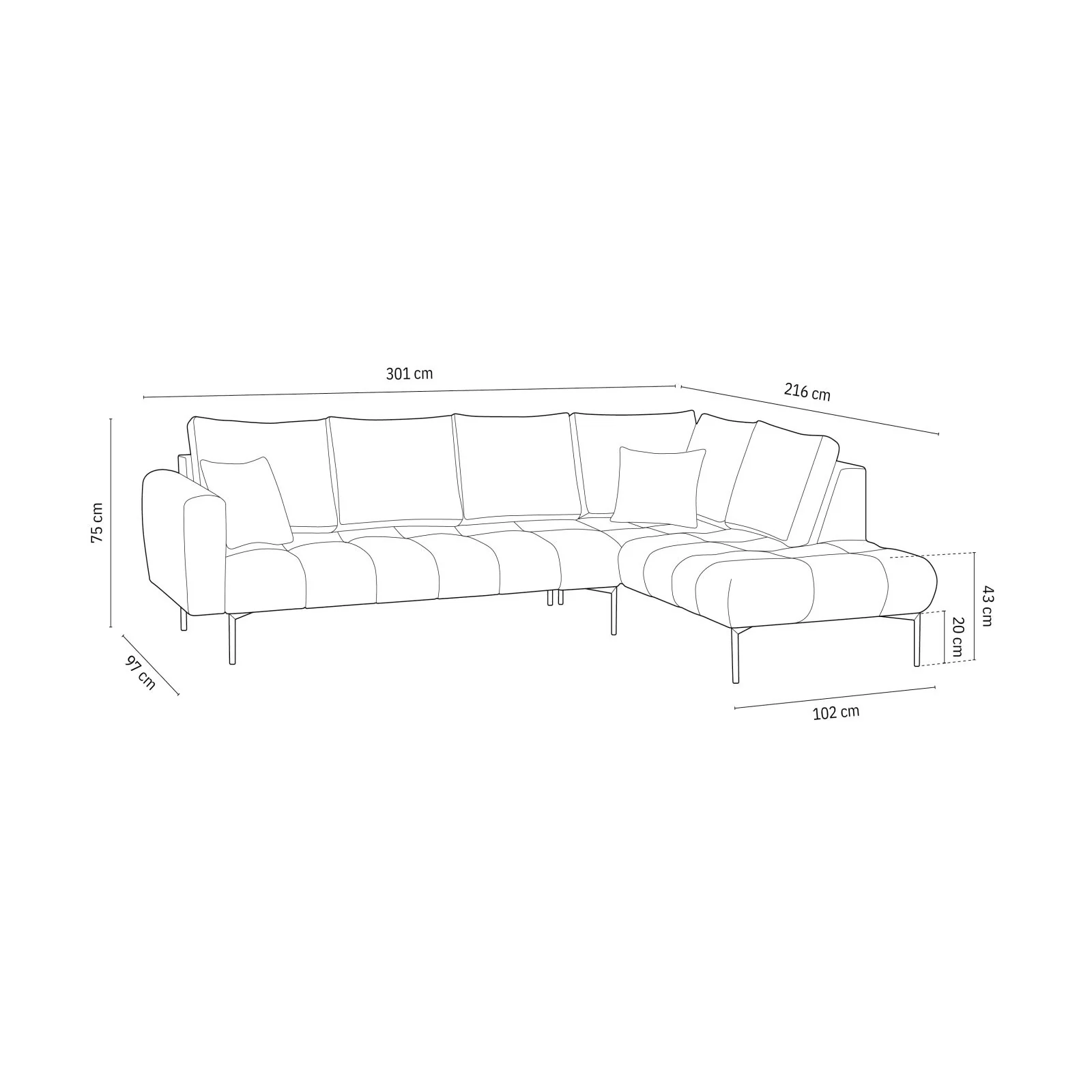 Hastings 5-Sitzer Ecksofa, Rechte Seite, aus Samt, 301x216x75 cm - Image 59