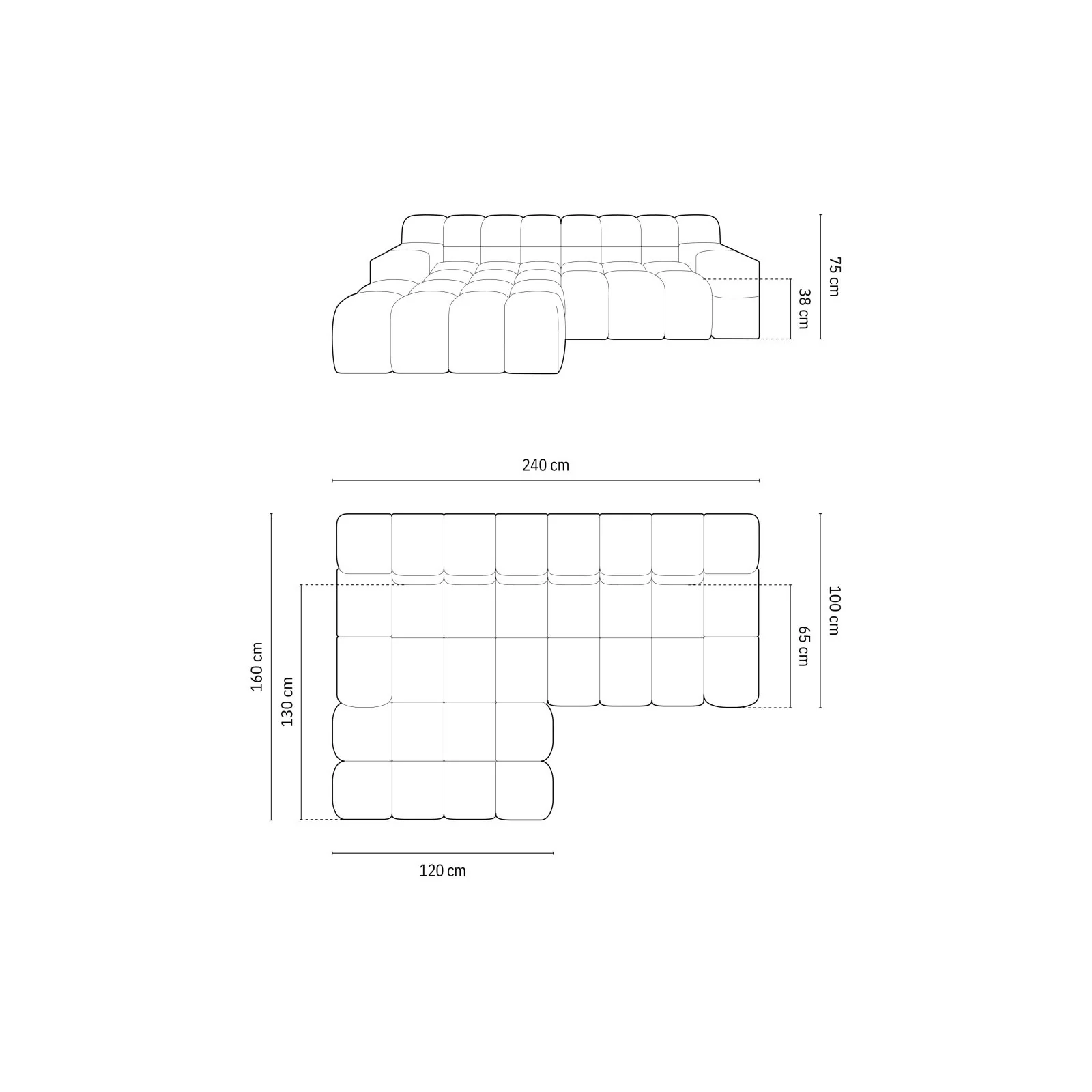 Hawaii 2-Sitzer Ecksofa, Linke Seite, aus Samt oder Strukturstoff, 240x160 cm - Image 57