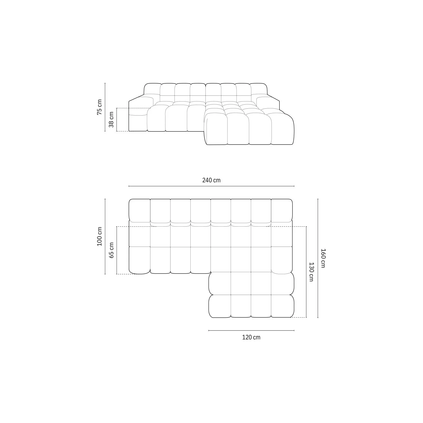 Hawaii 2-Sitzer Ecksofa, Rechte Seite, aus Samt oder Strukturstoff, 240x160 cm - Image 33