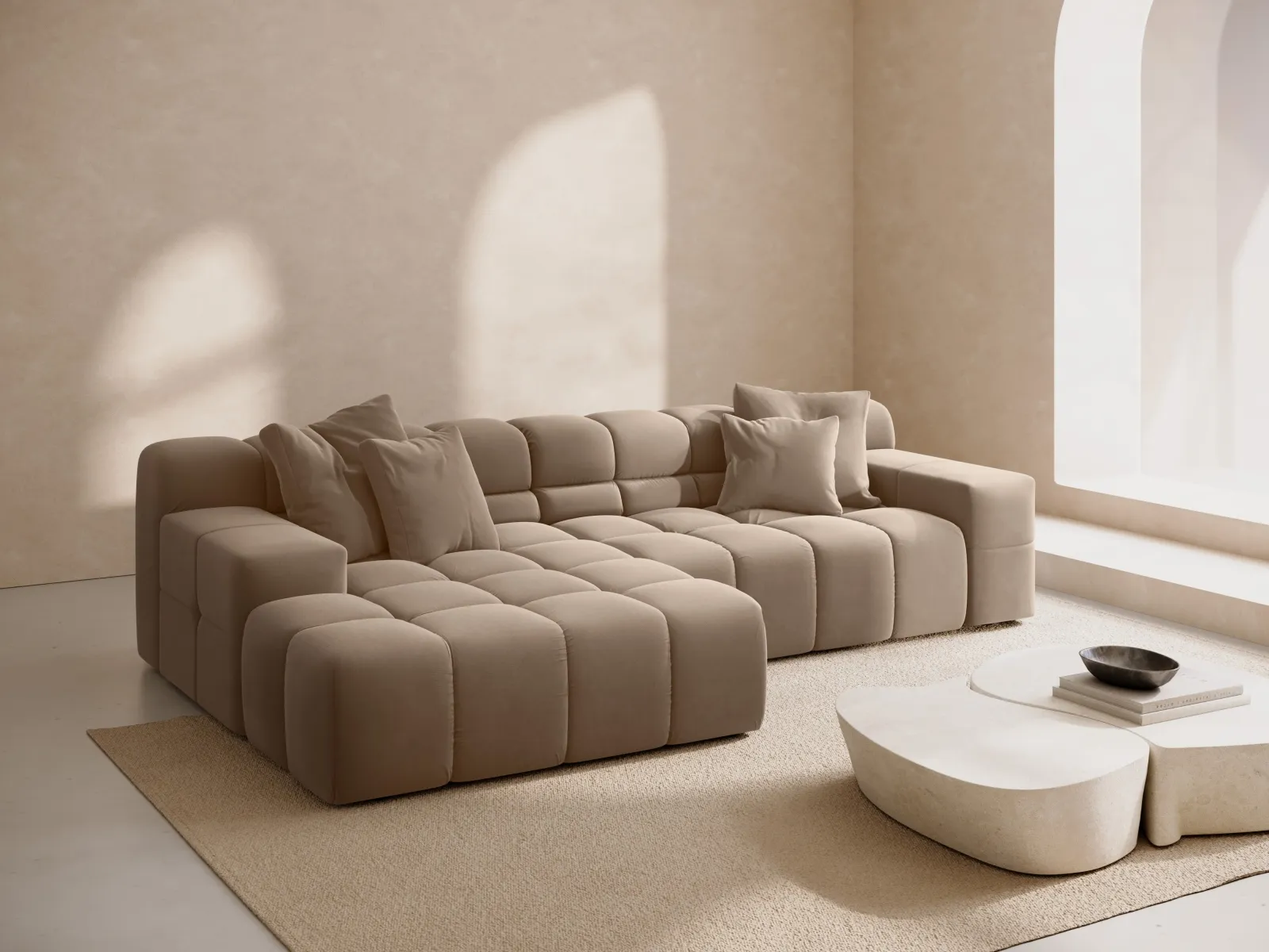 Hawaii 3-Sitzer Ecksofa, Linke Seite, aus Samt oder Strukturstoff, 270x160x75 cm - Image 14