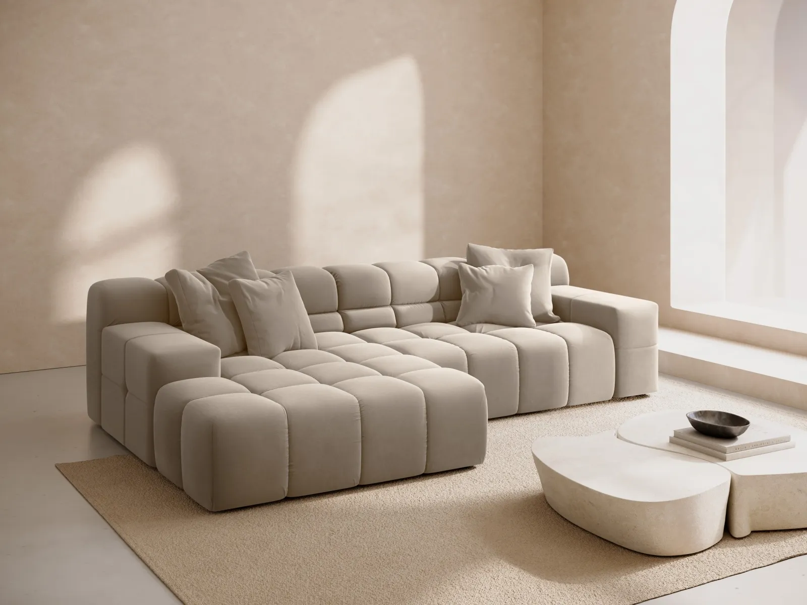 Hawaii 3-Sitzer Ecksofa, Linke Seite, aus Samt oder Strukturstoff, 270x160x75 cm - Image 2