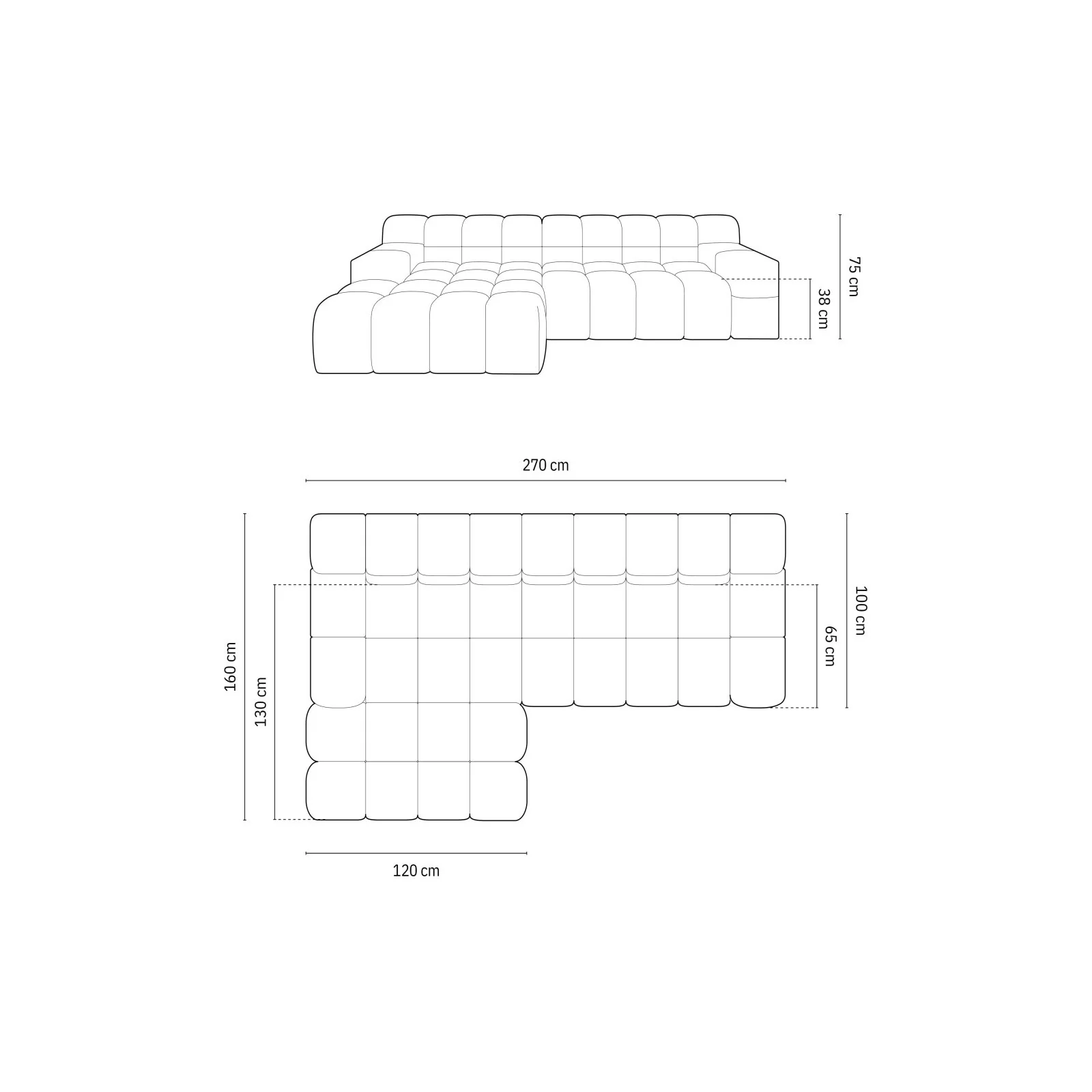Hawaii 3-Sitzer Ecksofa, Linke Seite, aus Samt oder Strukturstoff, 270x160x75 cm - Image 3