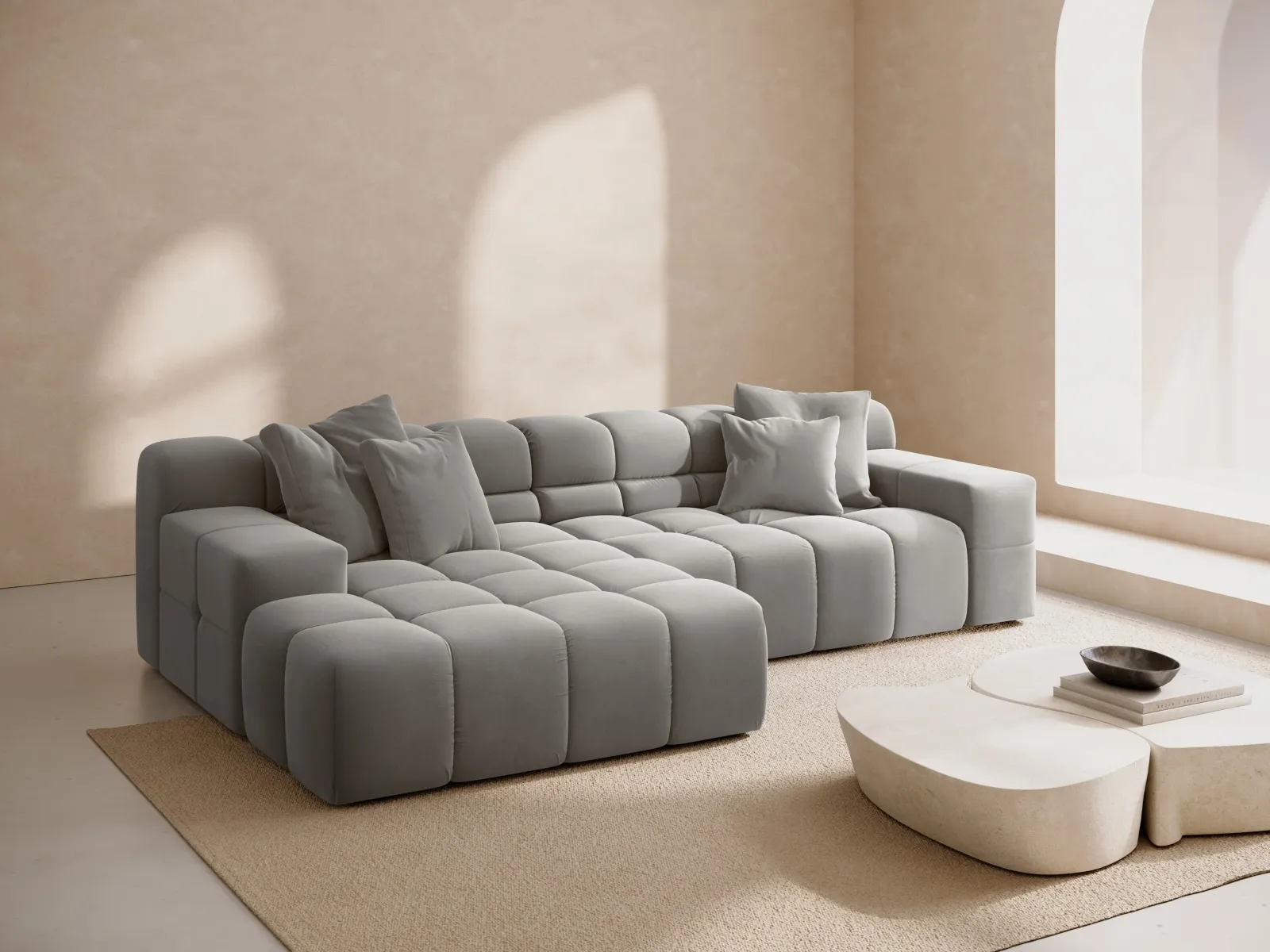 Hawaii 3-Sitzer Ecksofa, Linke Seite, aus Samt oder Strukturstoff, 270x160x75 cm - Image 32
