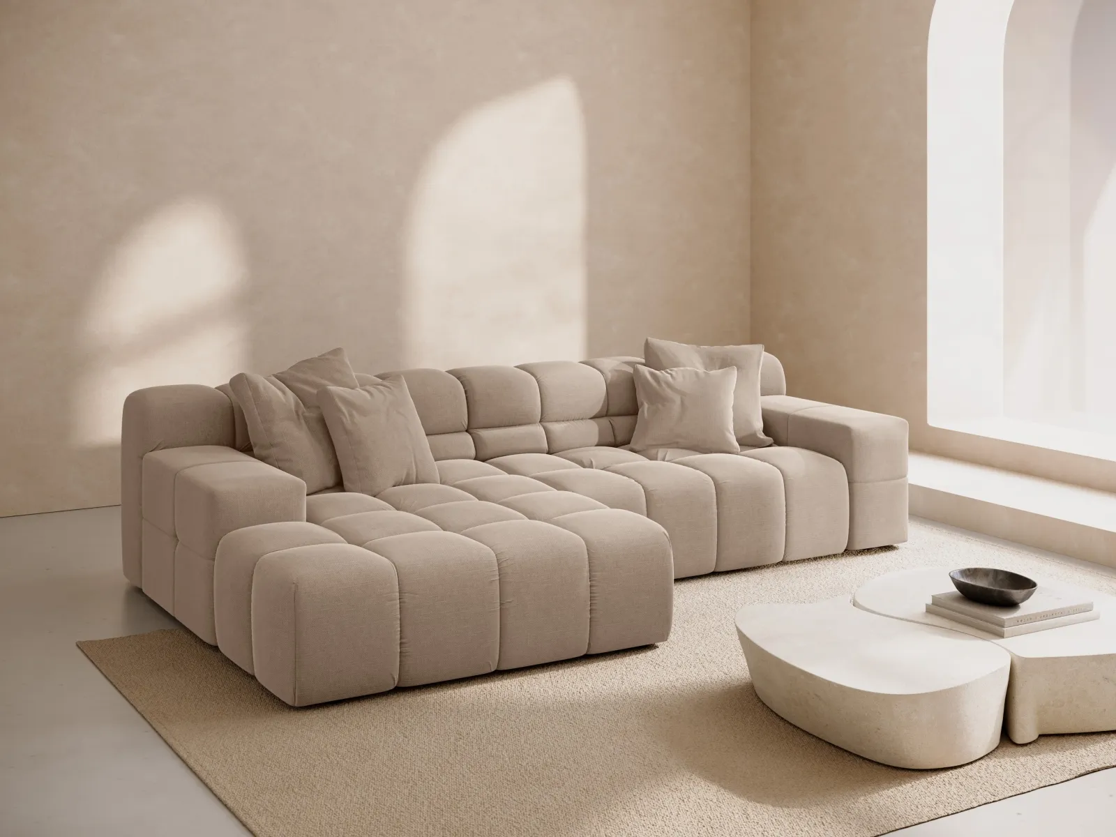 Hawaii 3-Sitzer Ecksofa, Linke Seite, aus Samt oder Strukturstoff, 270x160x75 cm - Image 44