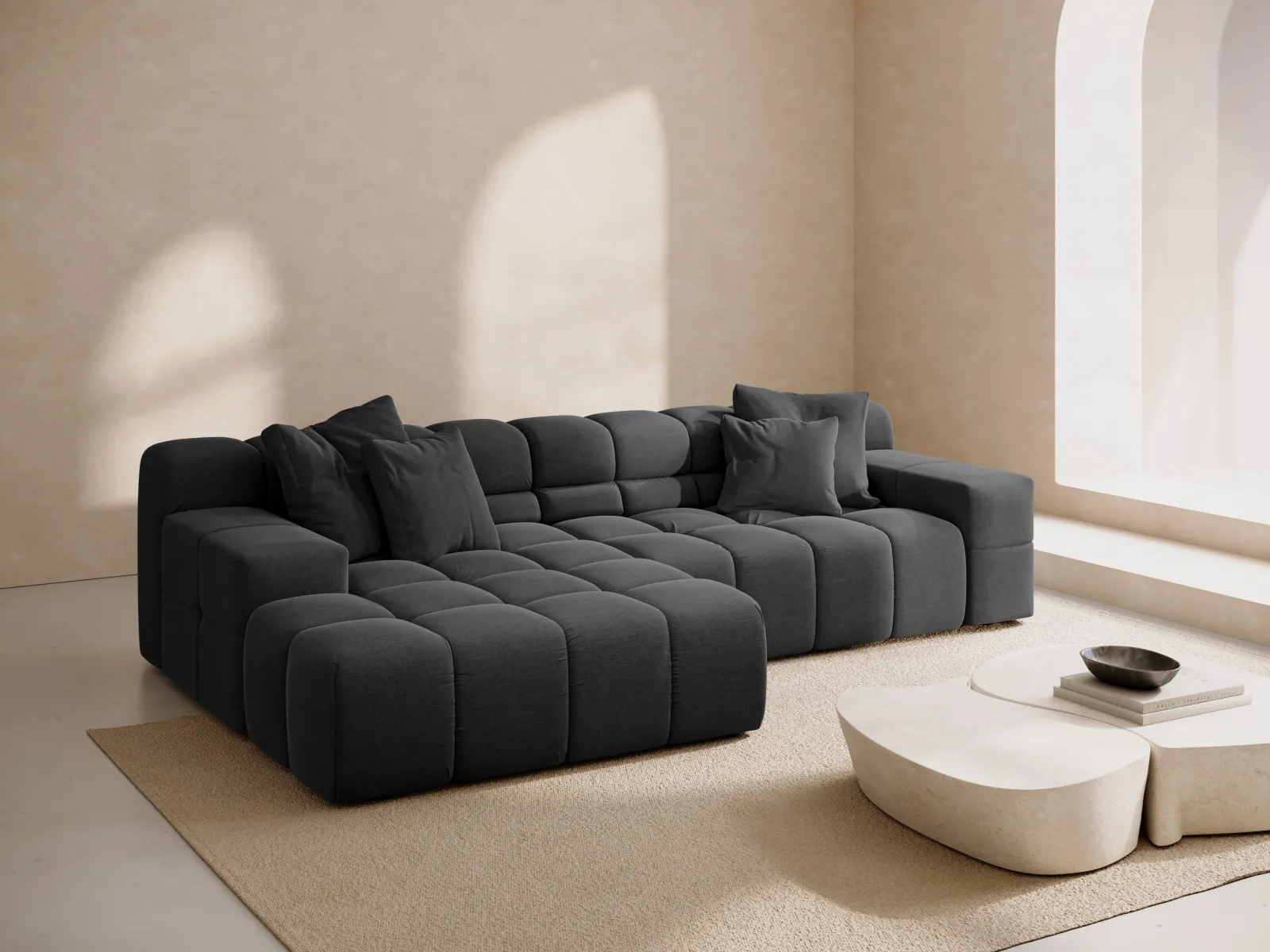 Hawaii 3-Sitzer Ecksofa, Linke Seite, aus Samt oder Strukturstoff, 270x160x75 cm - Image 68