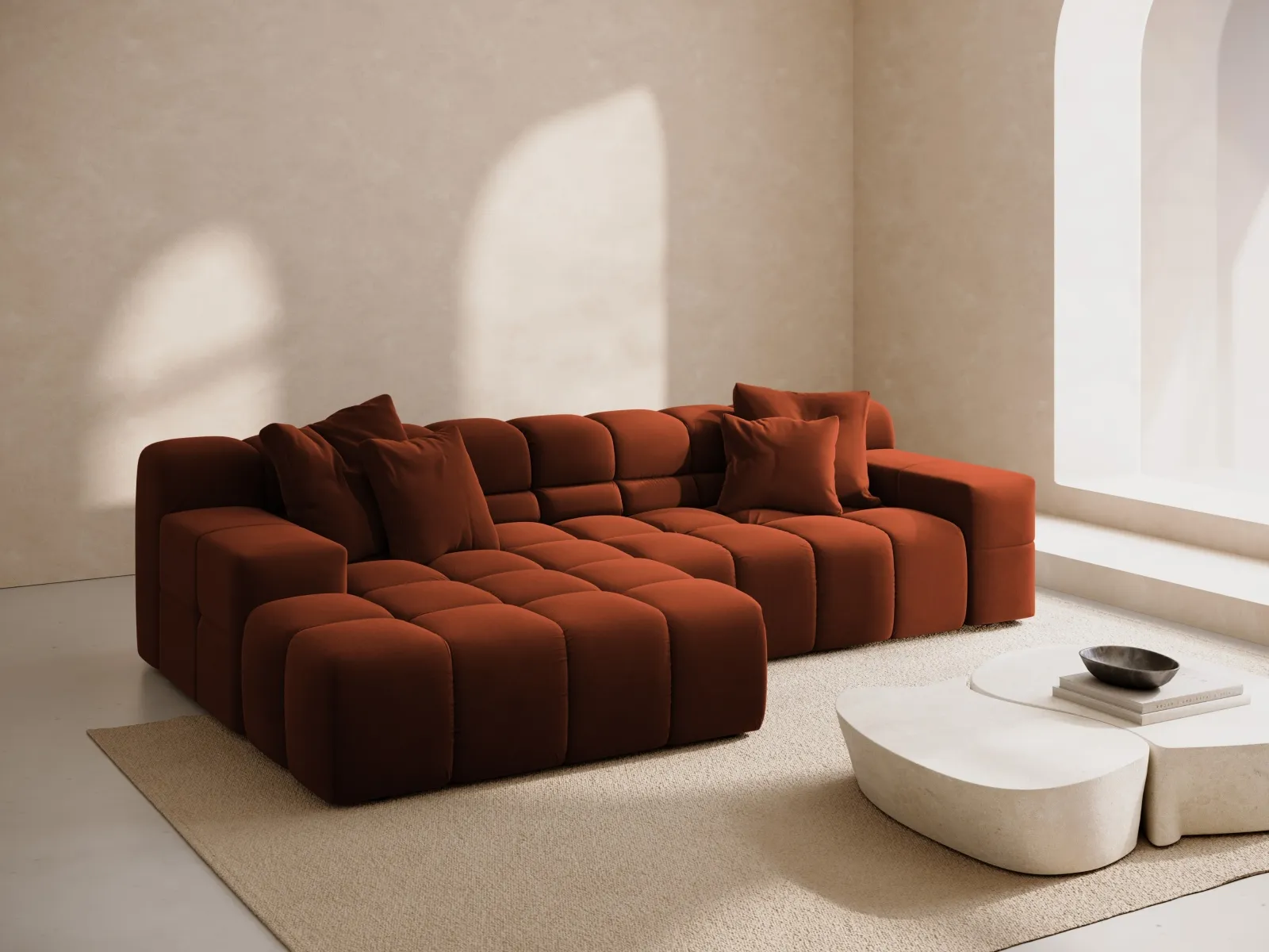 Hawaii 3-Sitzer Ecksofa, Linke Seite, aus Samt oder Strukturstoff, 270x160x75 cm - Image 8