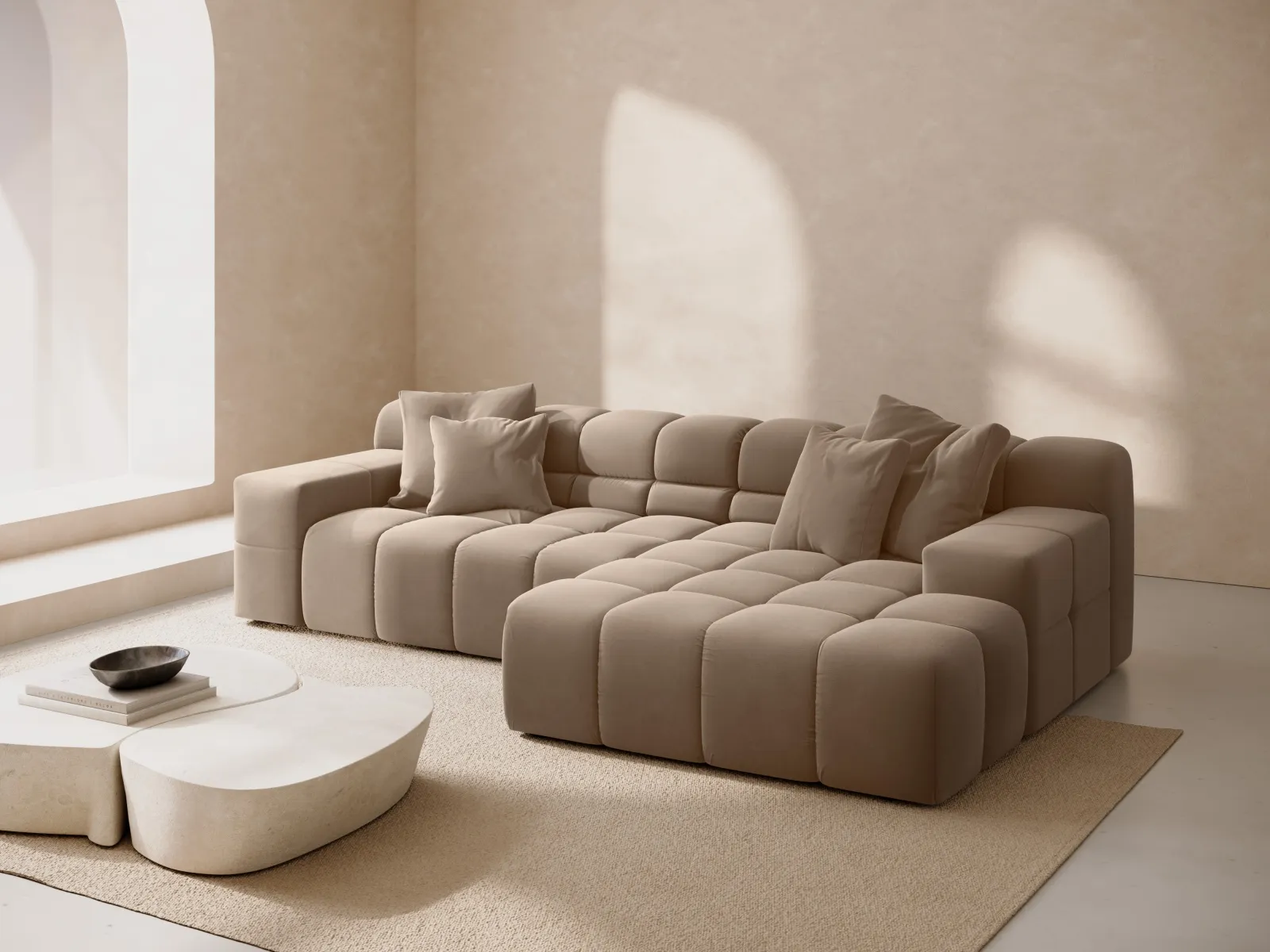 Hawaii 3-Sitzer Ecksofa, Rechte Seite, aus Samt oder Strukturstoff, 270x160x75 cm - Image 14