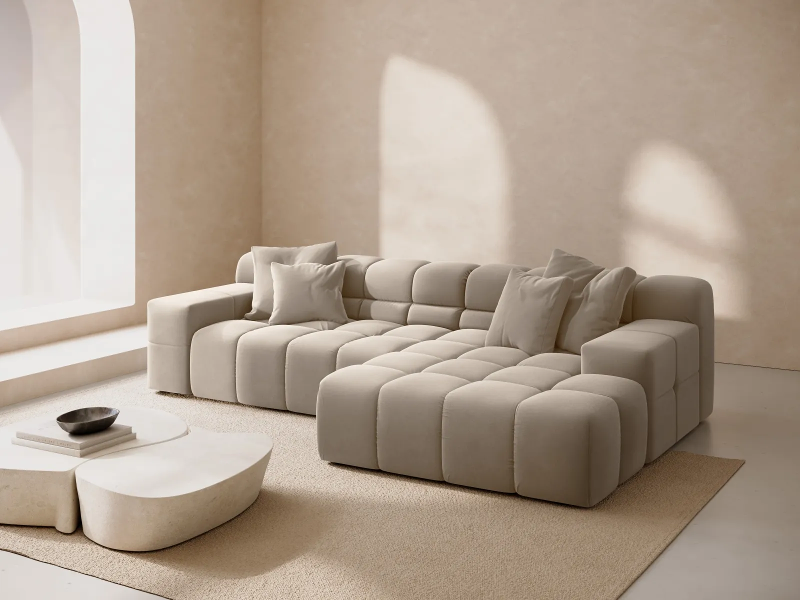 Hawaii 3-Sitzer Ecksofa, Rechte Seite, aus Samt oder Strukturstoff, 270x160x75 cm - Image 2