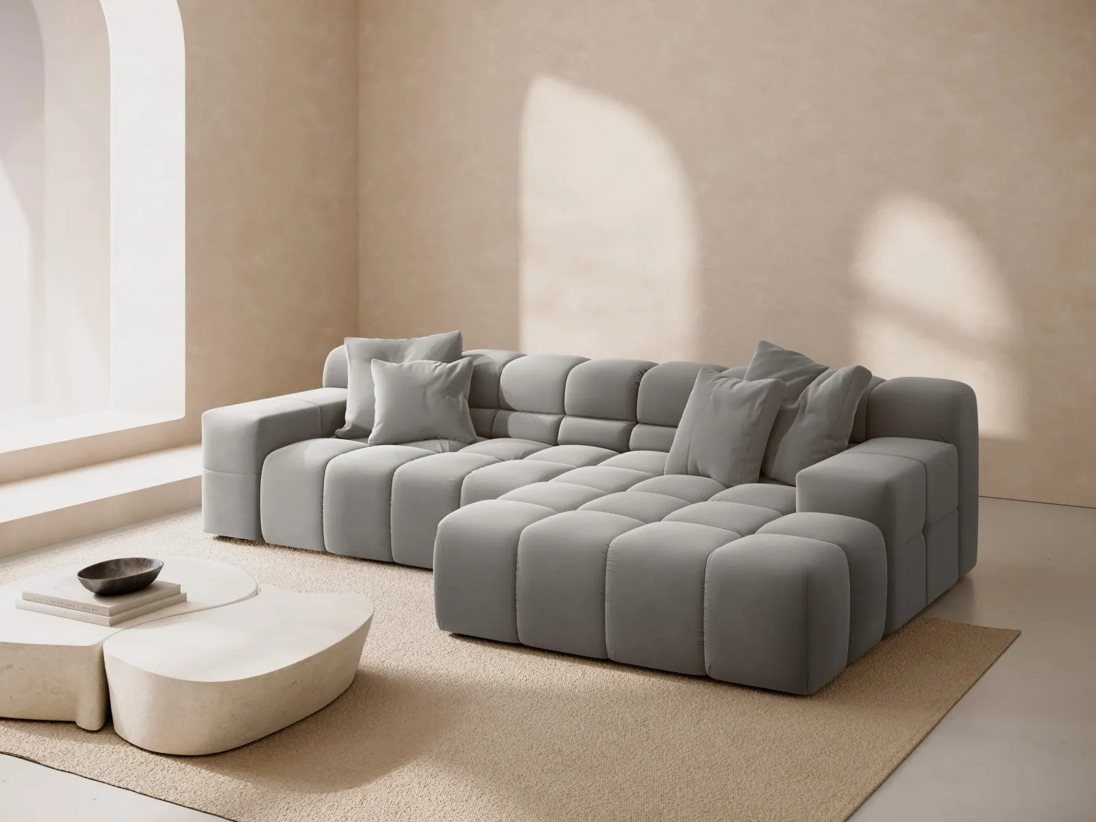 Hawaii 3-Sitzer Ecksofa, Rechte Seite, aus Samt oder Strukturstoff, 270x160x75 cm - Image 32