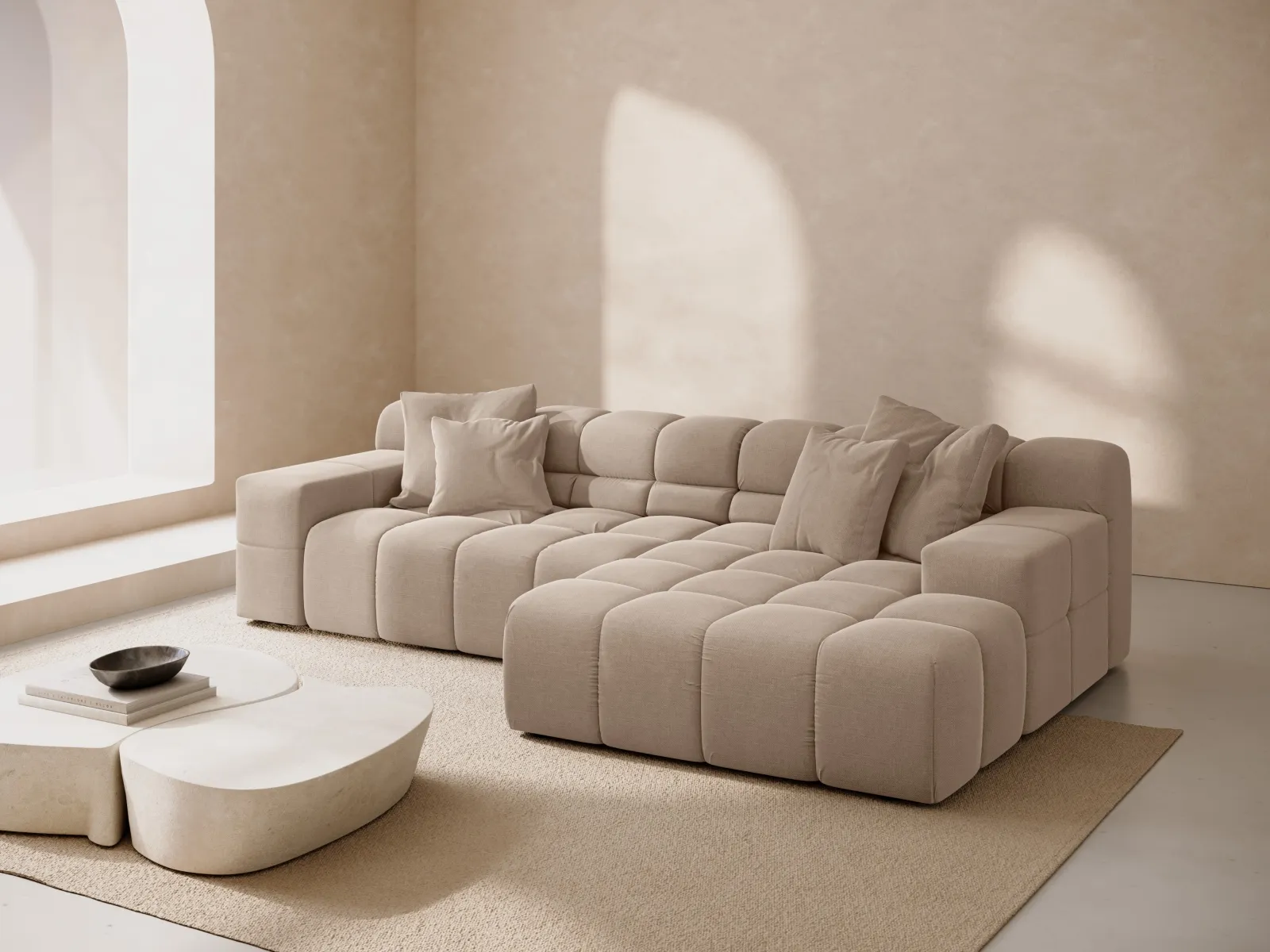 Hawaii 3-Sitzer Ecksofa, Rechte Seite, aus Samt oder Strukturstoff, 270x160x75 cm - Image 44