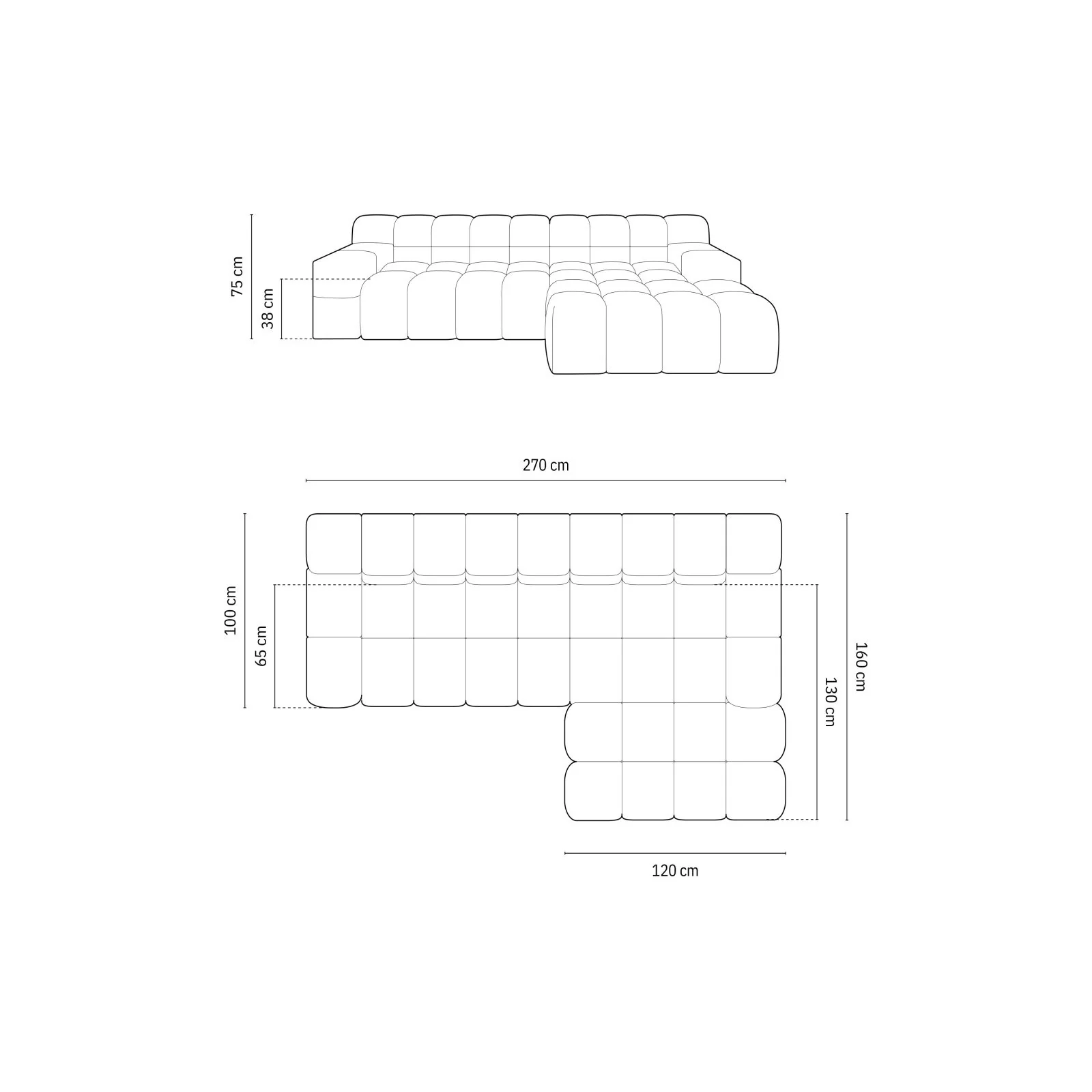 Hawaii 3-Sitzer Ecksofa, Rechte Seite, aus Samt oder Strukturstoff, 270x160x75 cm - Image 45