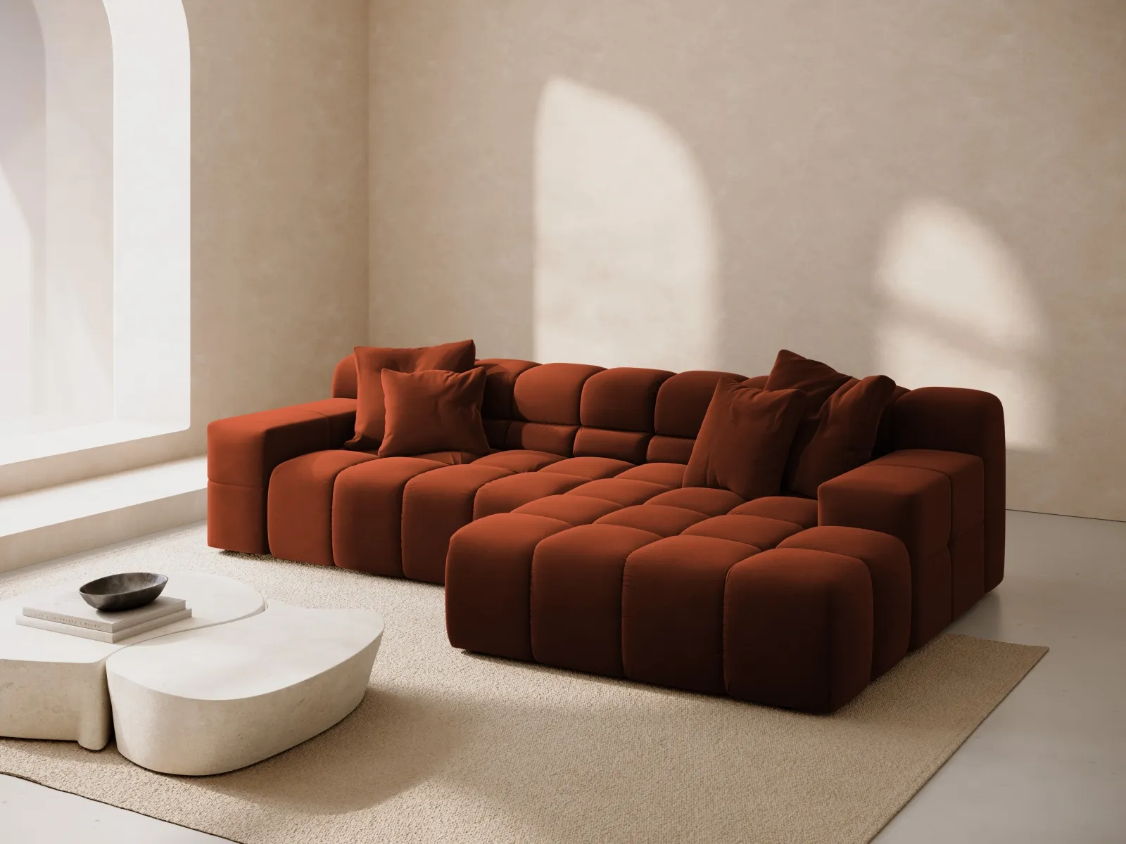 Hawaii 3-Sitzer Ecksofa, Rechte Seite, aus Samt oder Strukturstoff, 270x160x75 cm - Image 8