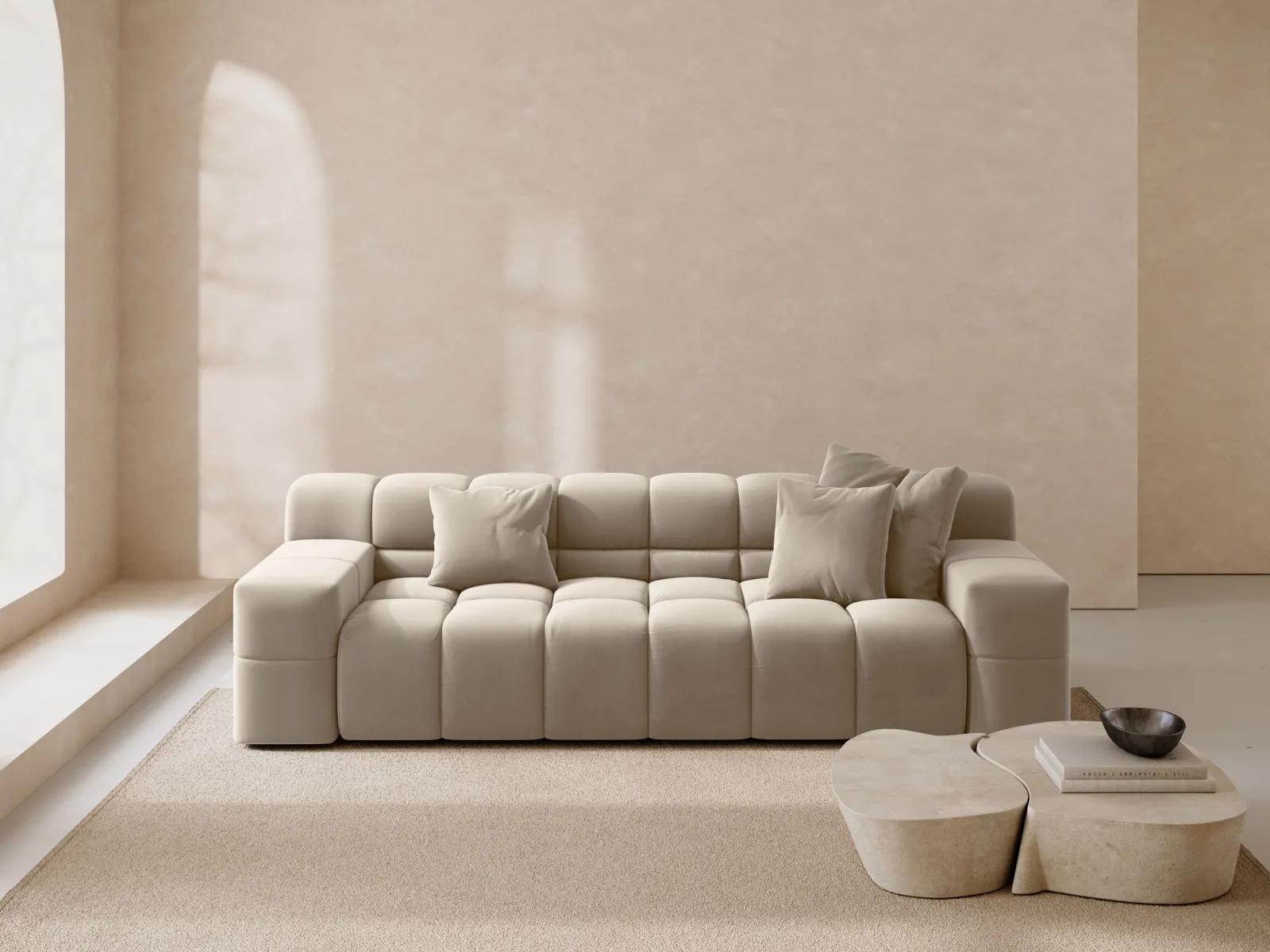 Hawaii 3-Sitzer Sofa aus Samt oder Strukturstoff, 240x100x75 cm - Image 2