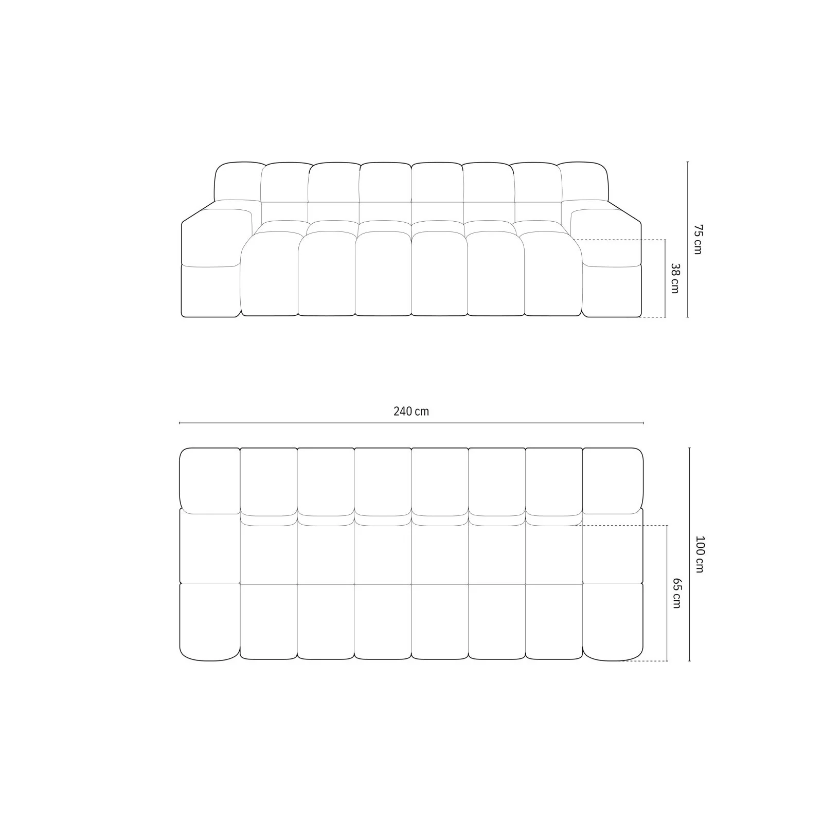 Hawaii 3-Sitzer Sofa aus Samt oder Strukturstoff, 240x100x75 cm - Image 35