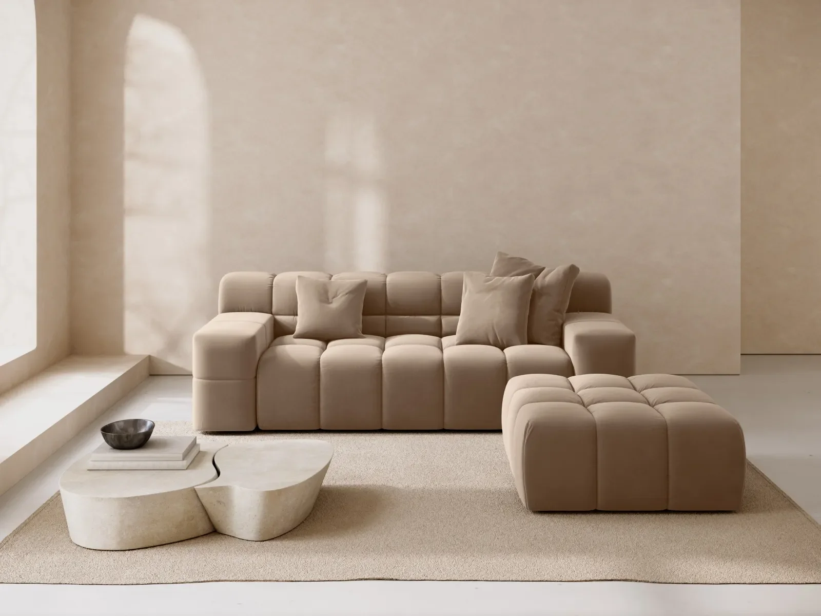 Hawaii Pouf aus Samt oder Strukturstoff, 90x100x38 cm - Image 12